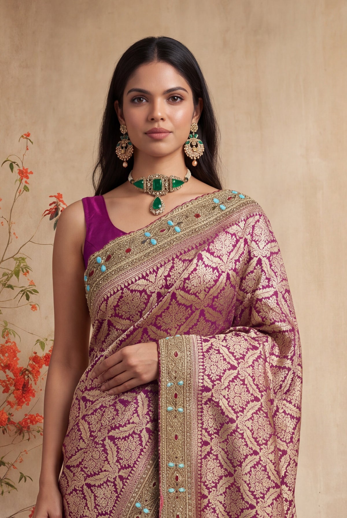 Magenta Banarasi Silk Saree