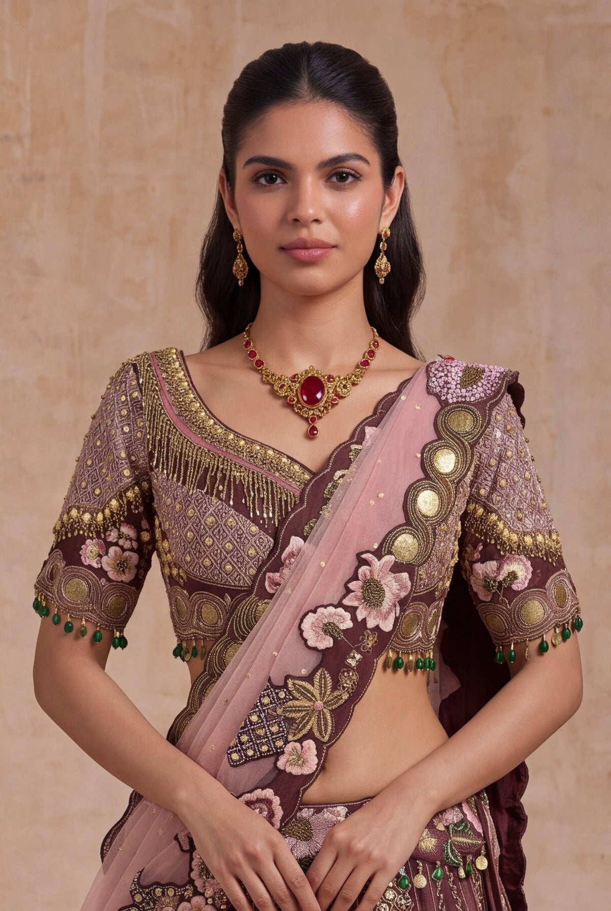 Wine Silk Lehenga