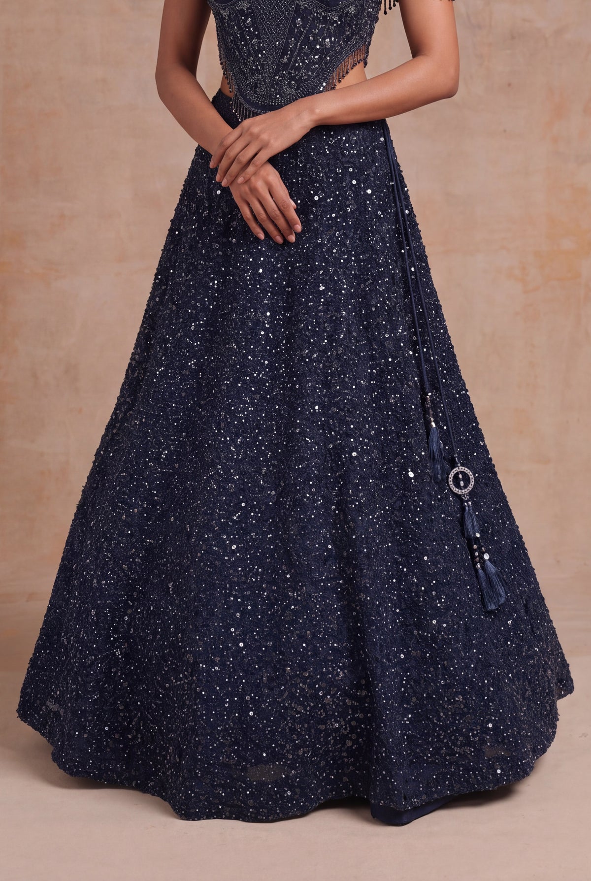 Navy Blue Indo-Western Net Lehenga
