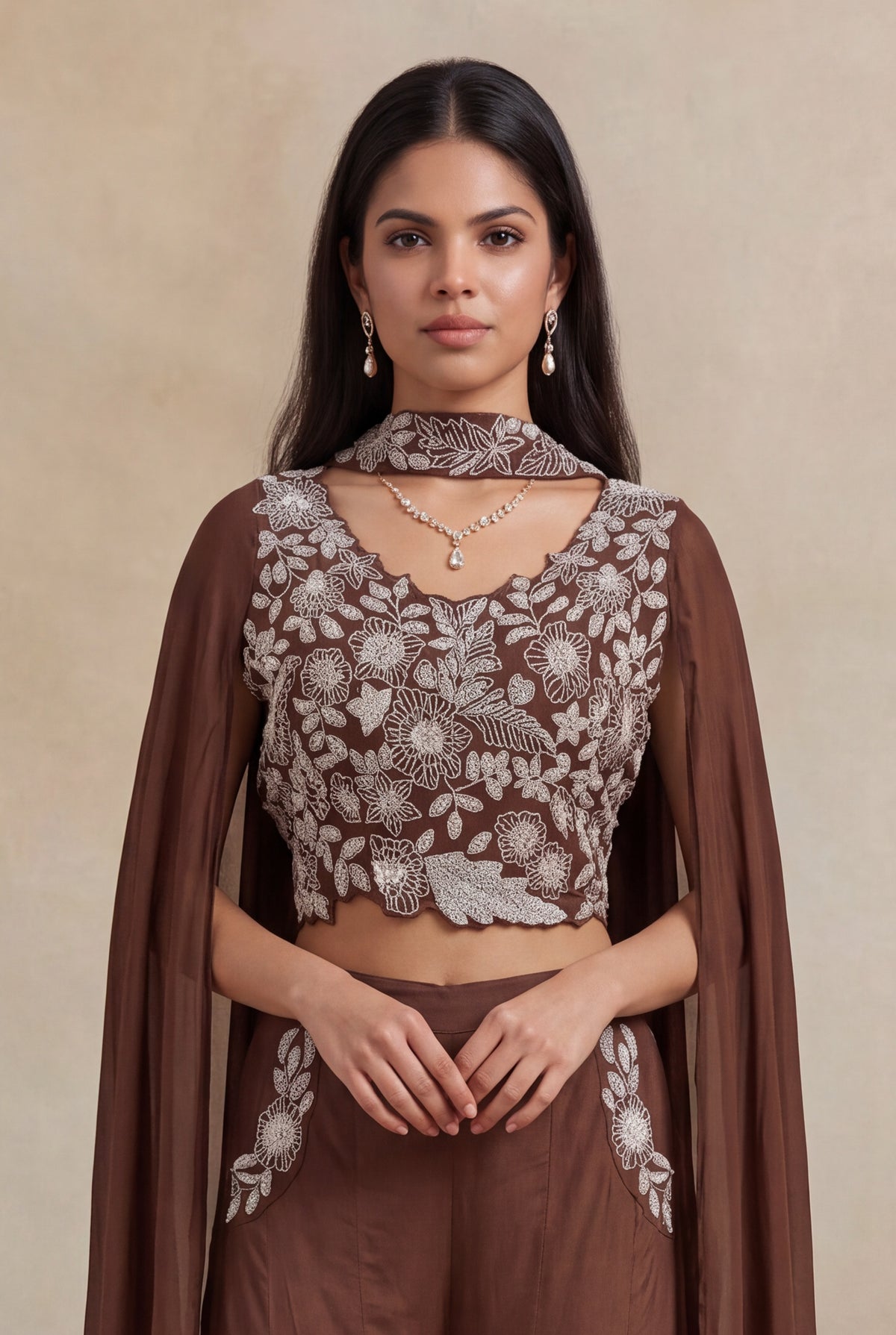 Brown Georgette Indo-Western Palazzo Set
