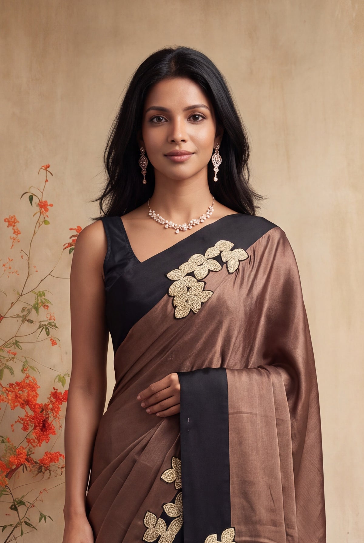 Mocha Brown Crepe Silk Saree