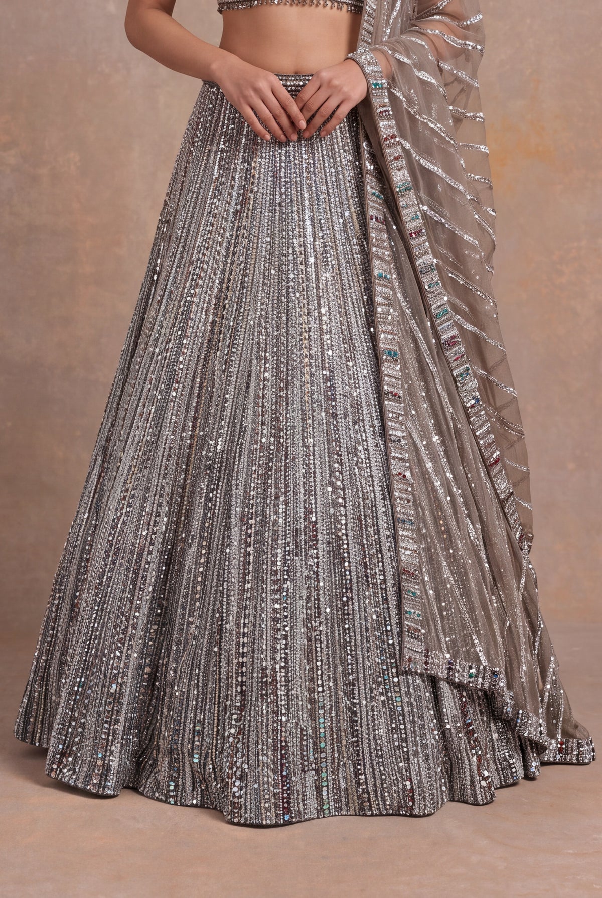 Beige Net Lehenga
