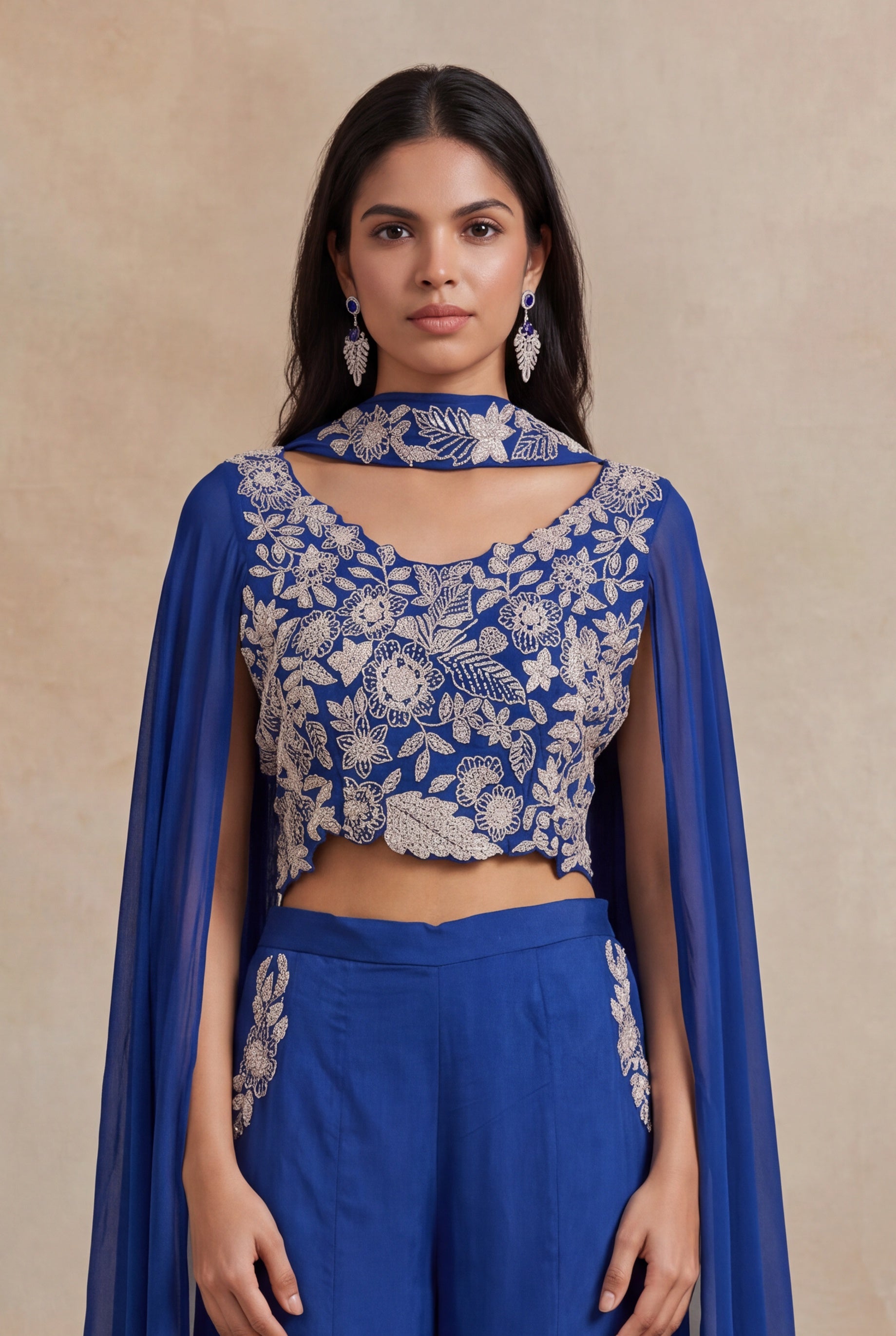 Royal Blue Chinon Georgette Indo-Western Set