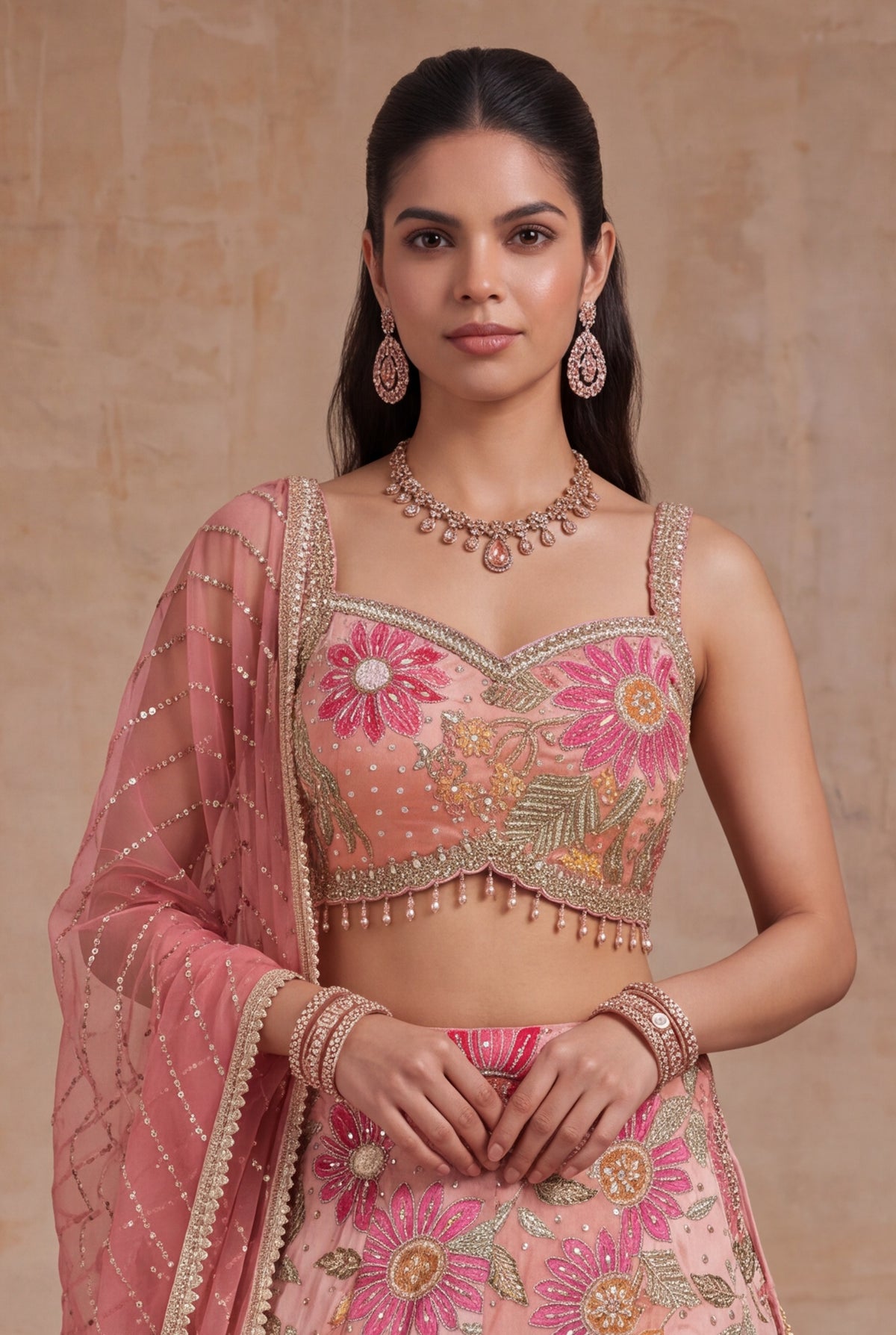 Peach Crepe Silk Lehenga