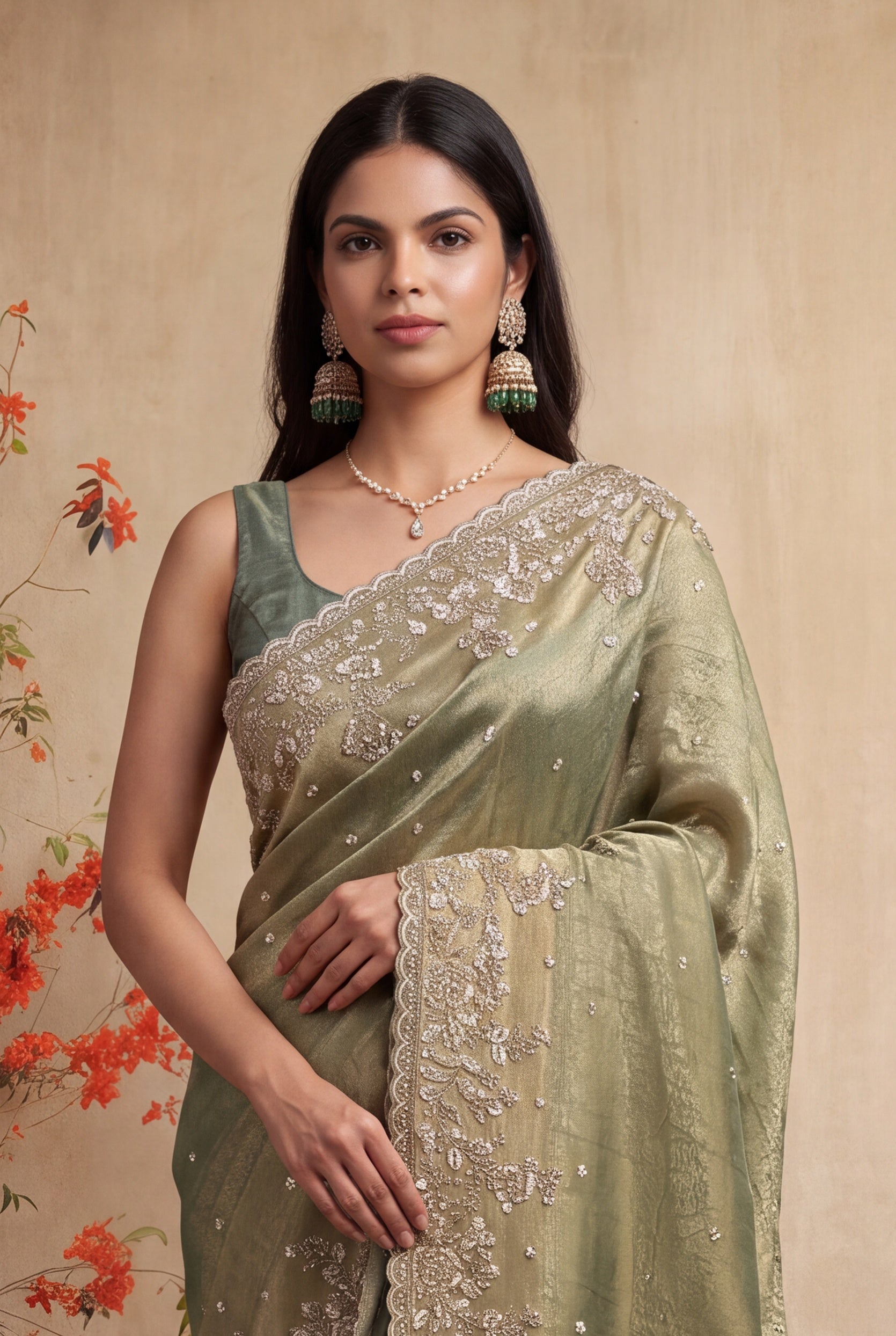 Light Green Embellished Fancy Saree