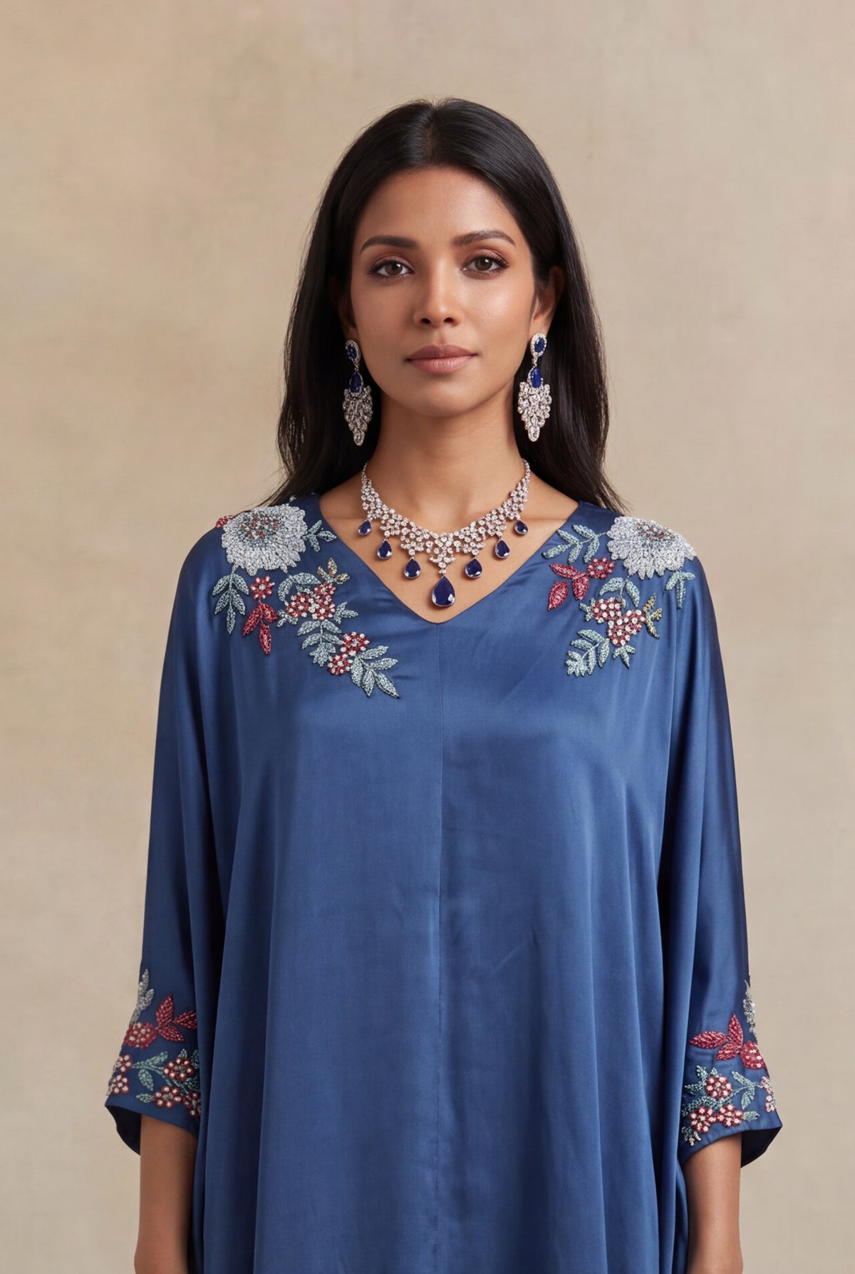 Blue Satin Silk Indo-Western Set
