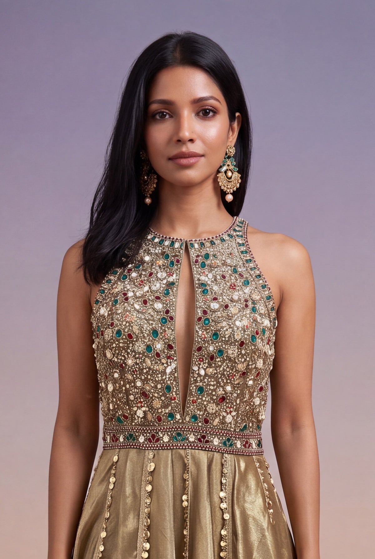 Gold Tissue Multicolour Sequin Gown