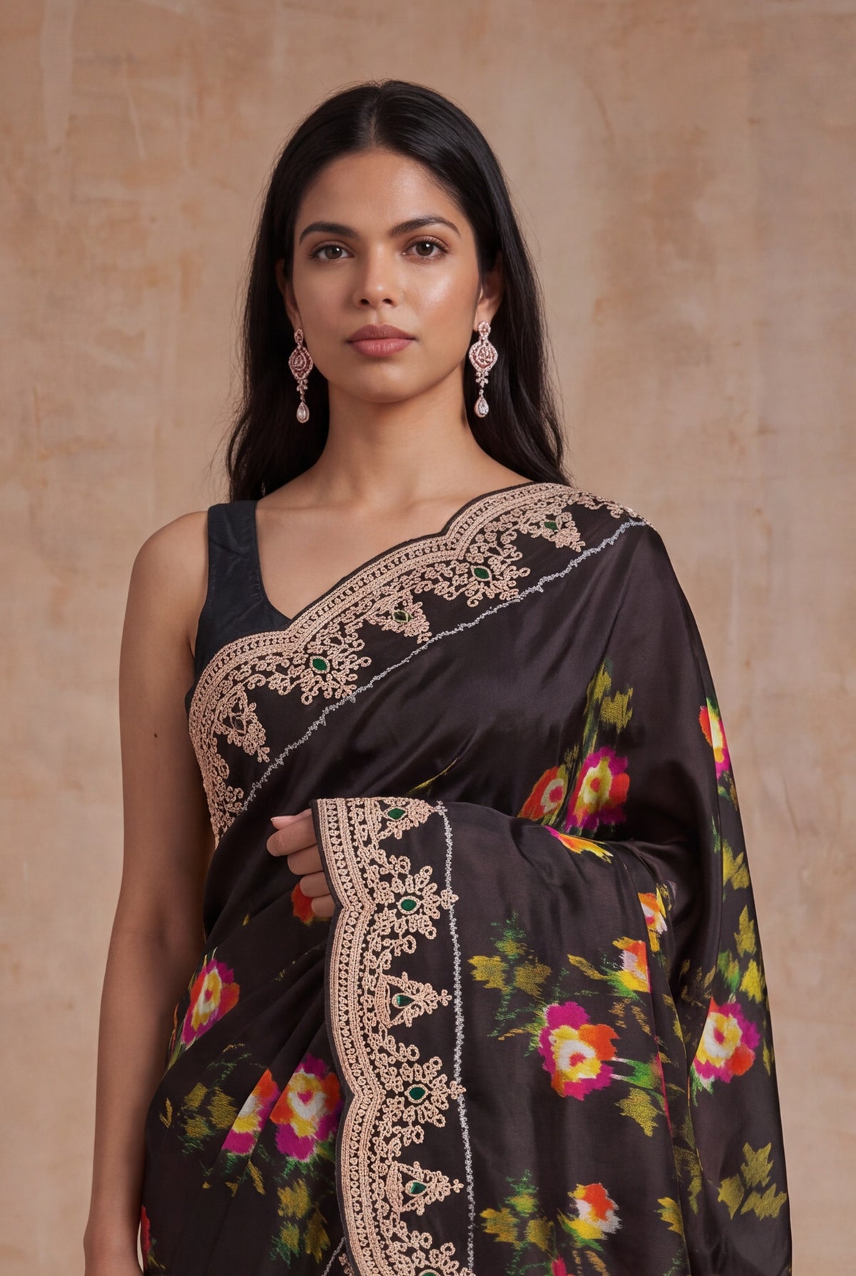 Dark Brown Twill Patola Silk Saree