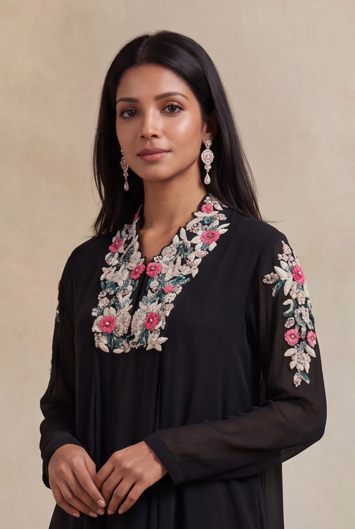 Black Georgette Indo-Western Set