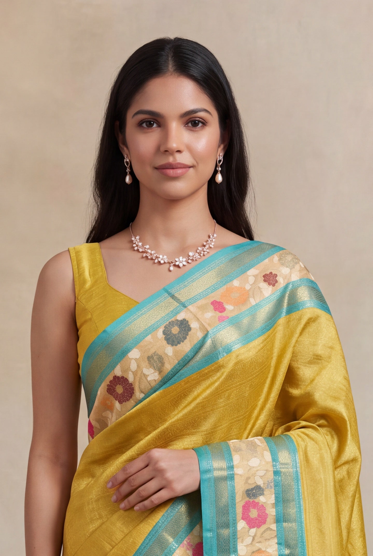 Yellow Kanchivaram Silk Fusion Saree
