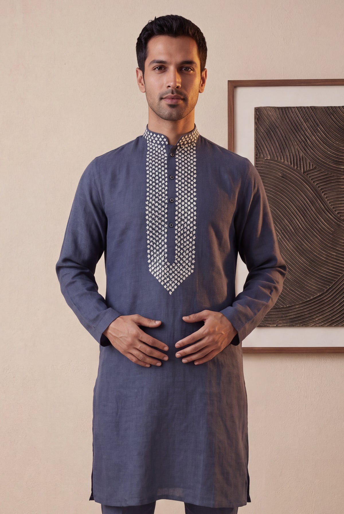 Grey Linen Kurta Pant Set