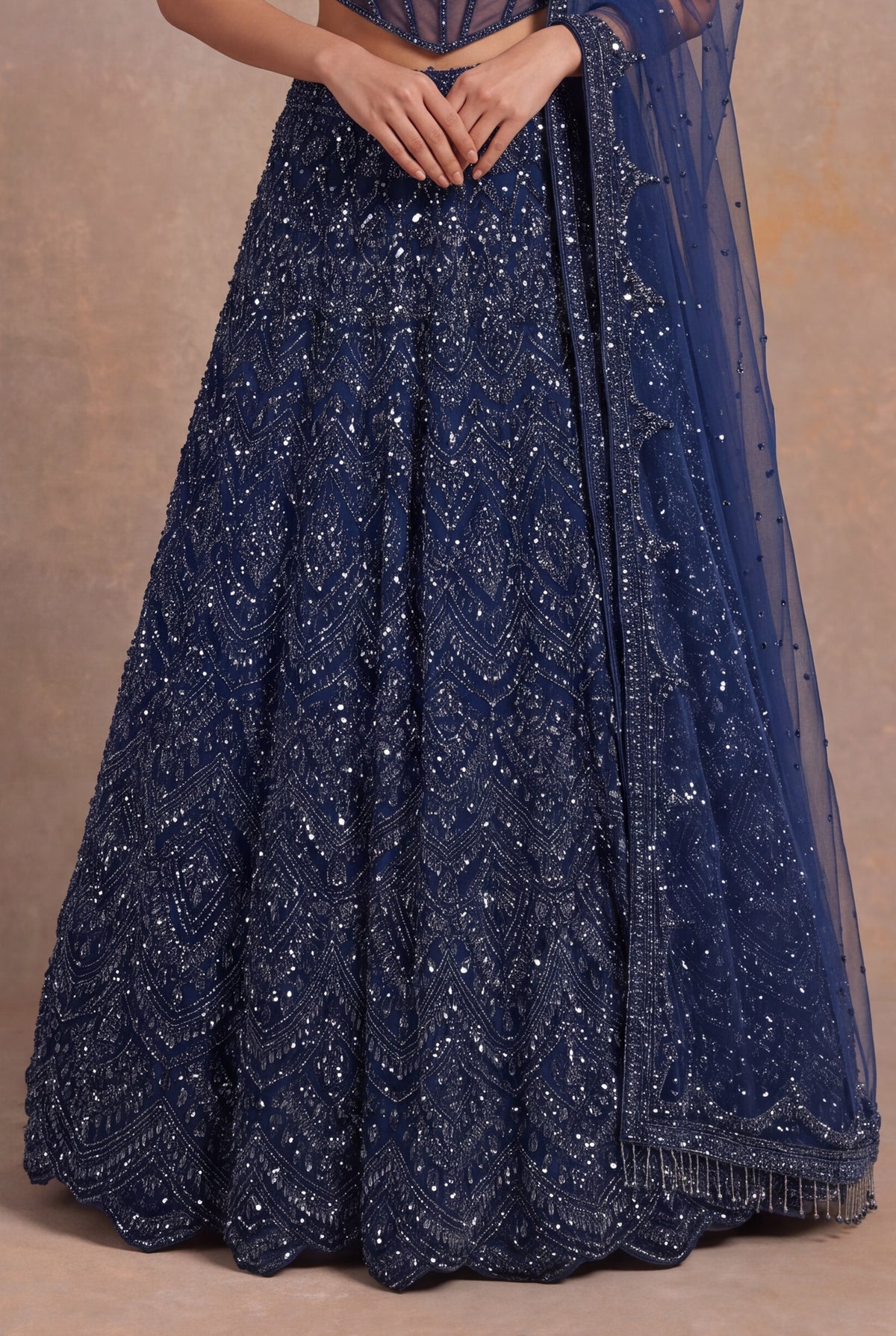 Navy Blue Net Corset Lehenga