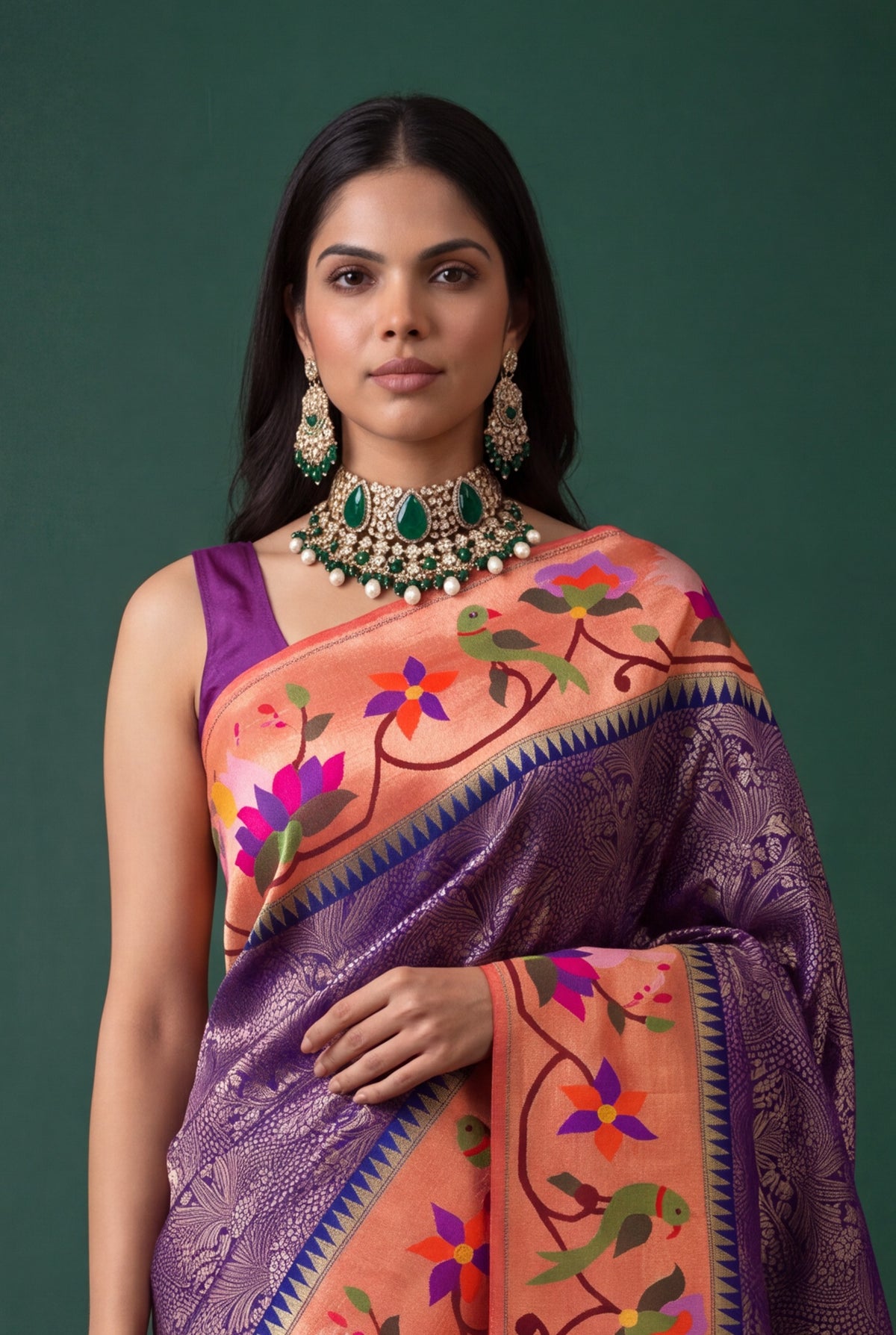 Purple Banarasi Silk Fusion Saree