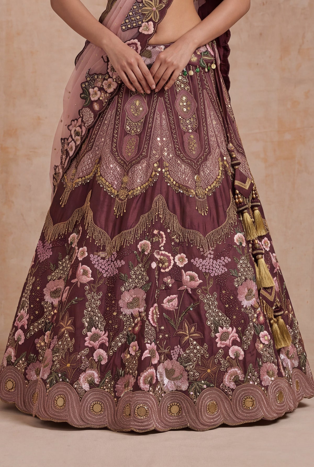 Wine Silk Lehenga