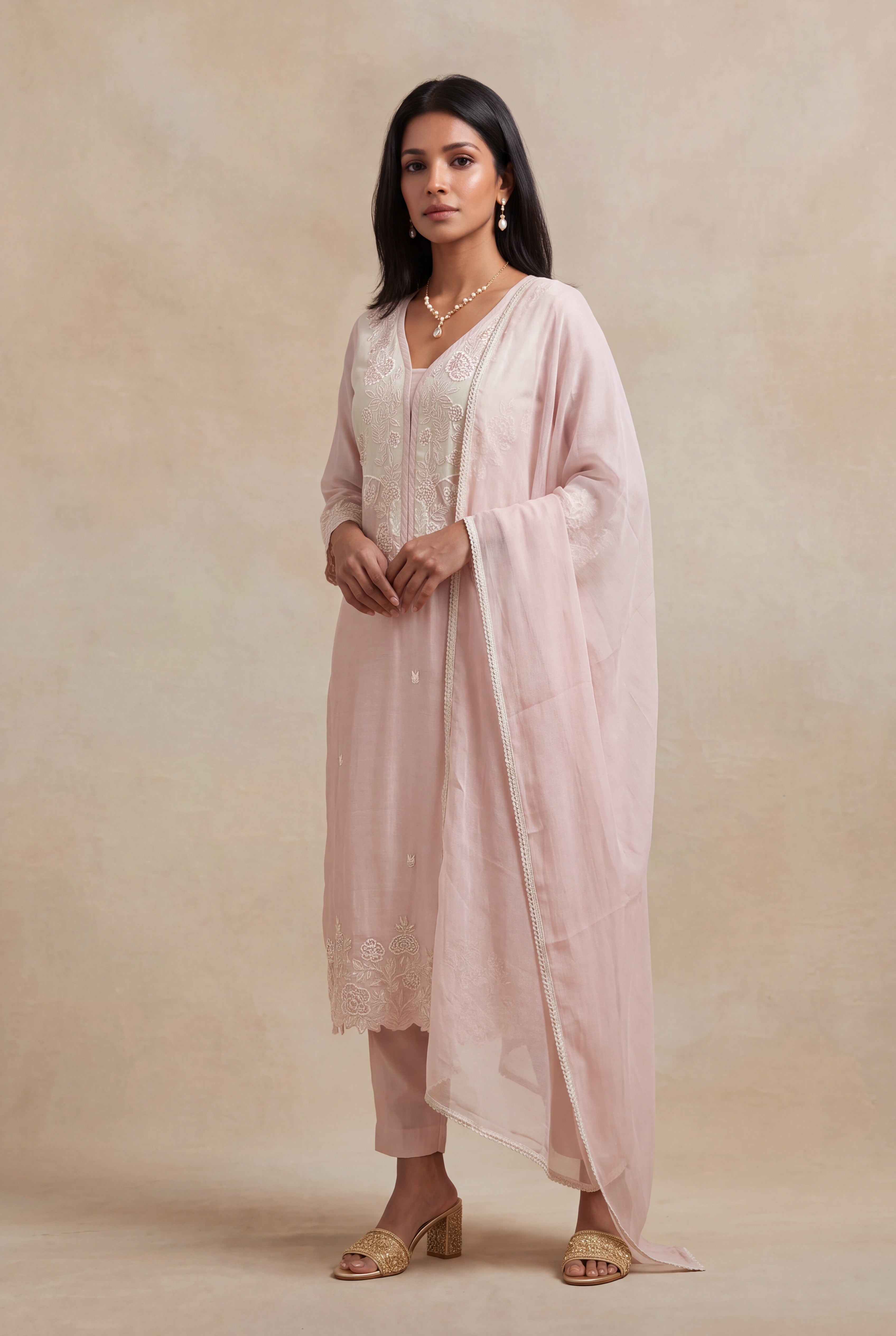 Blush Pink Mul Cotton Straight-Cut Salwar Set