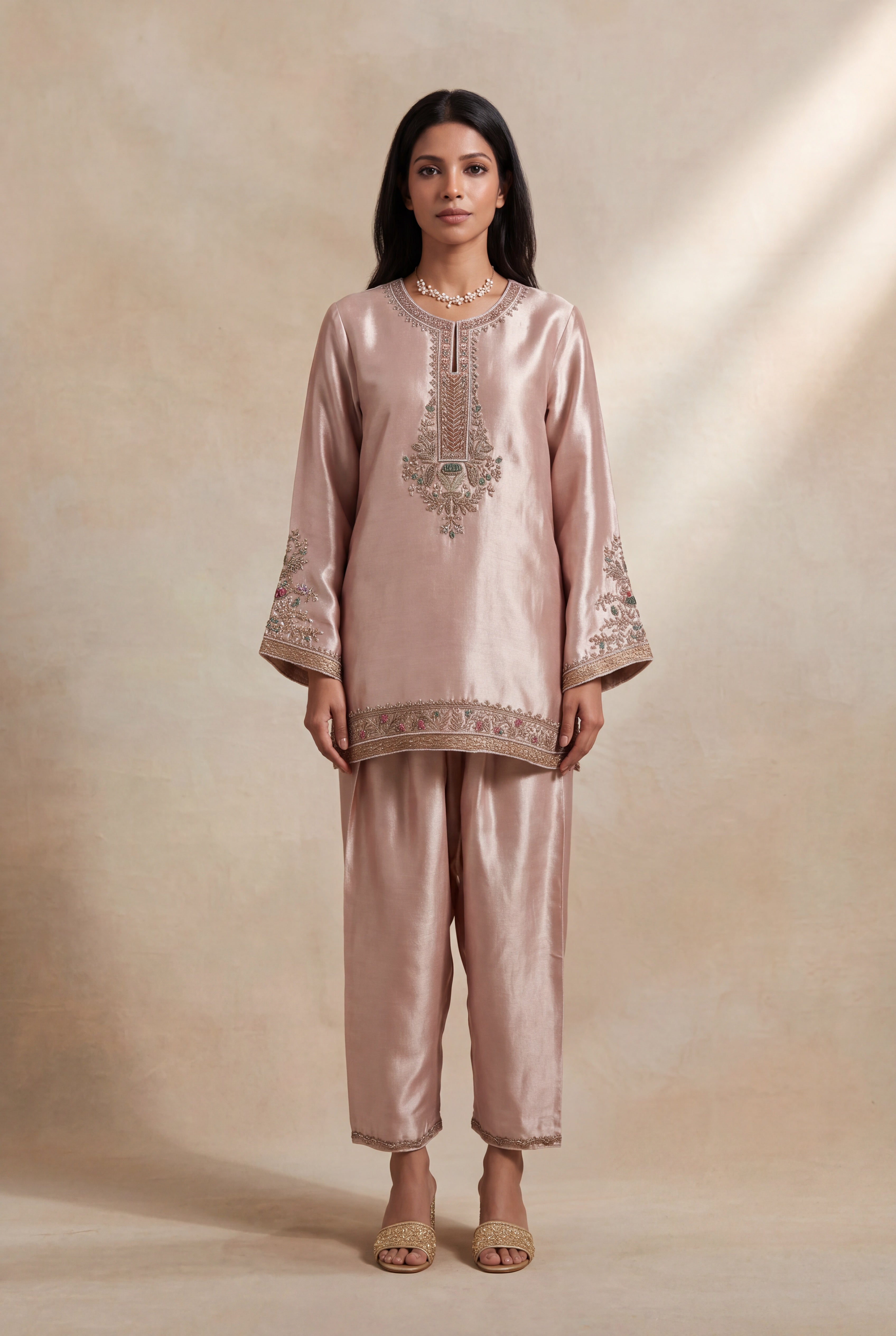 Blush Pink Tissue Indo-Western Set
