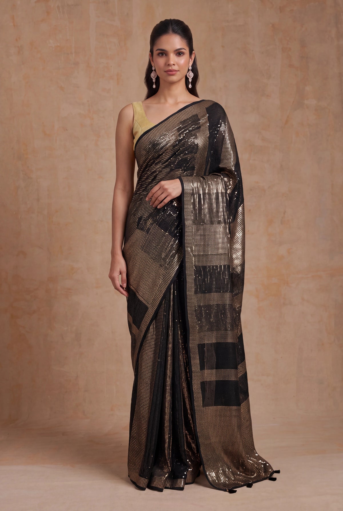 Black Georgette Antique Sequin Saree