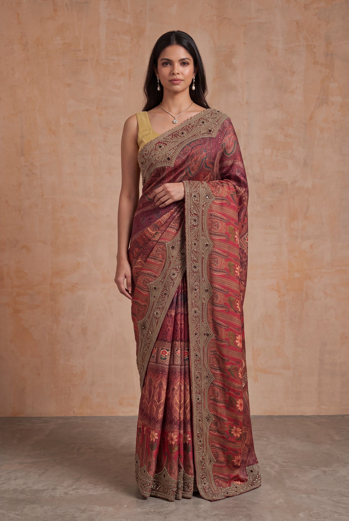 Maroon Satin Silk Saree