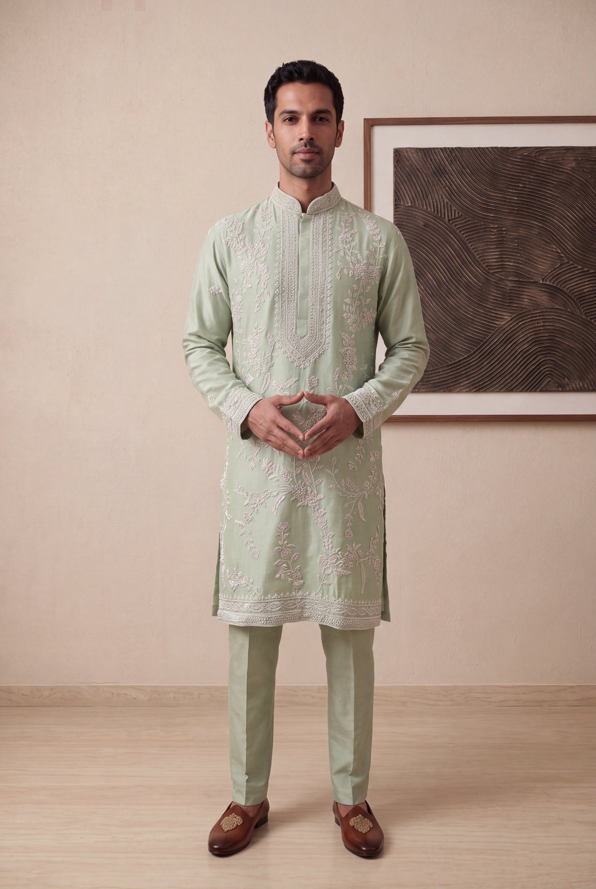 Sage Green Raw Silk Kurta Pant Set
