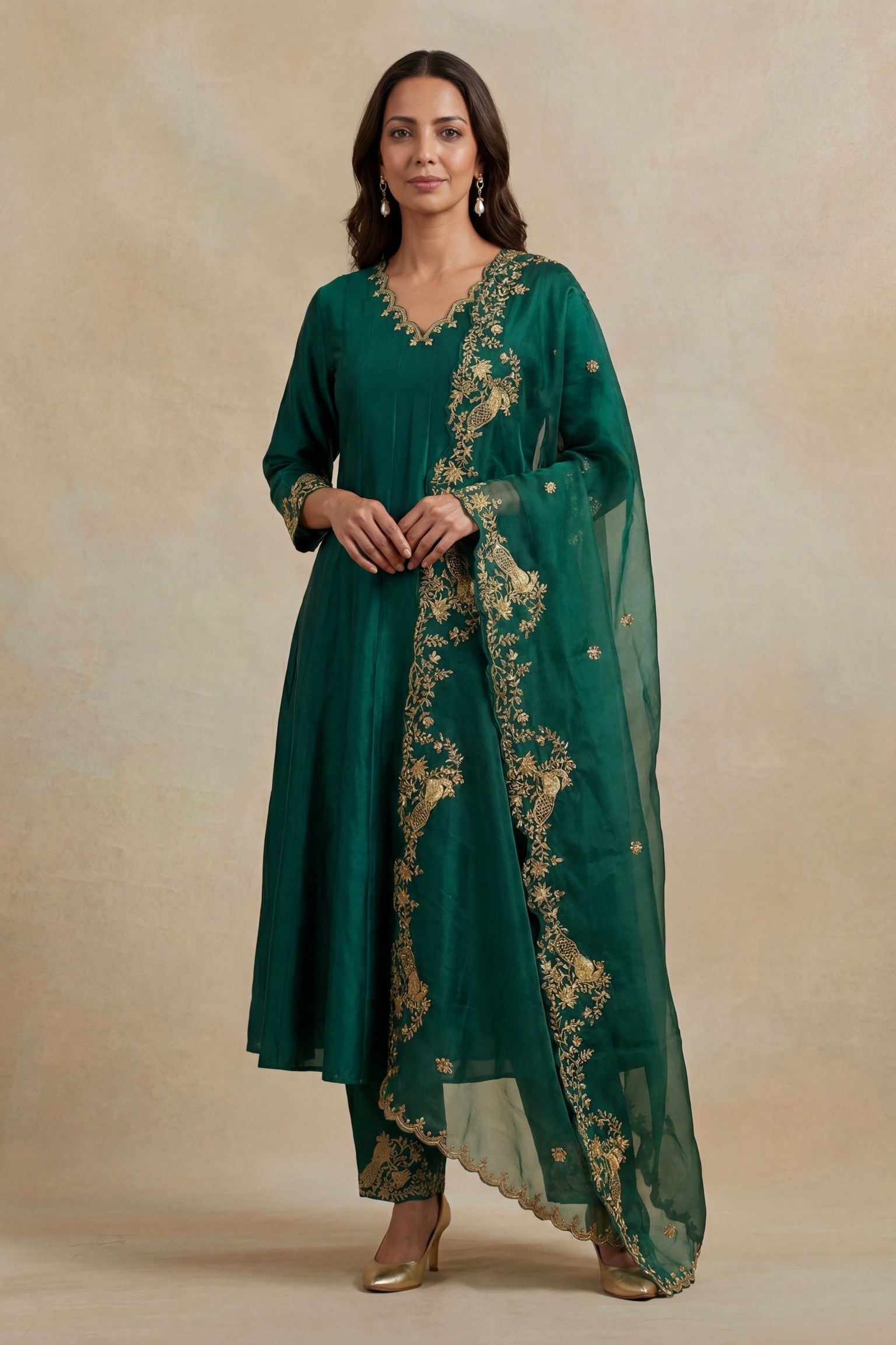 Emerald Green Silk Anarkali Salwar Set