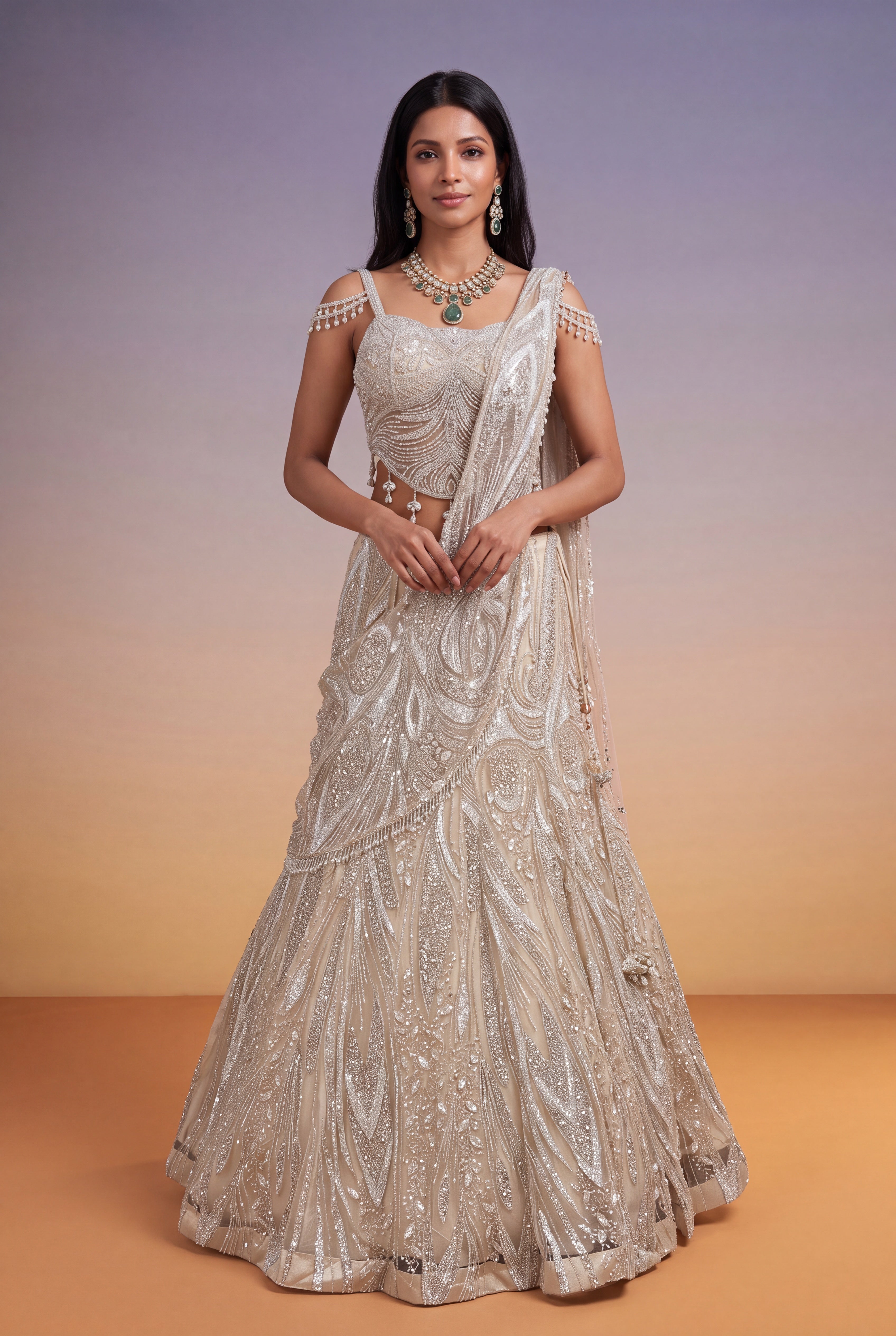 Champagne Fish Cut Lehenga