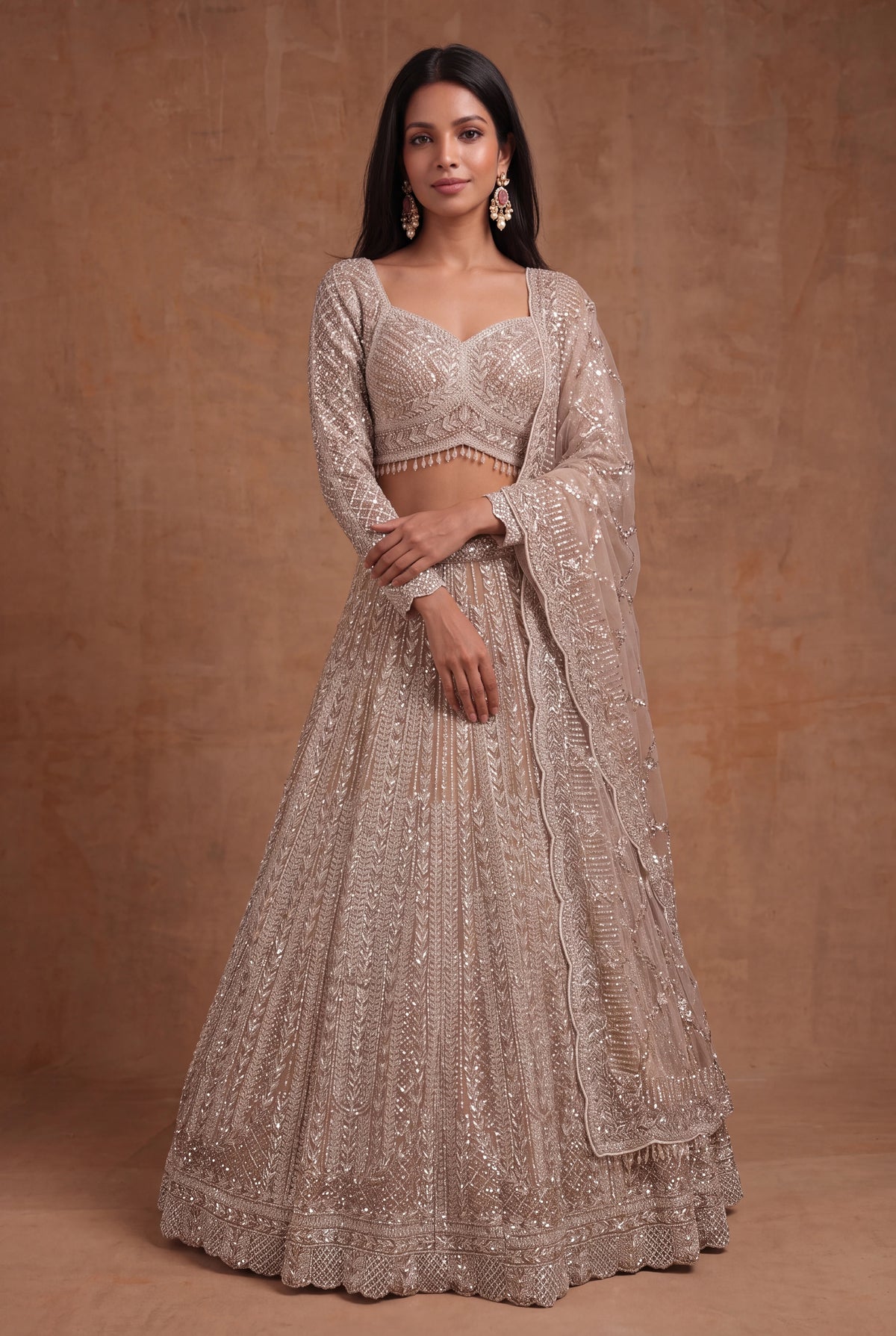 Champagne Net Lehenga