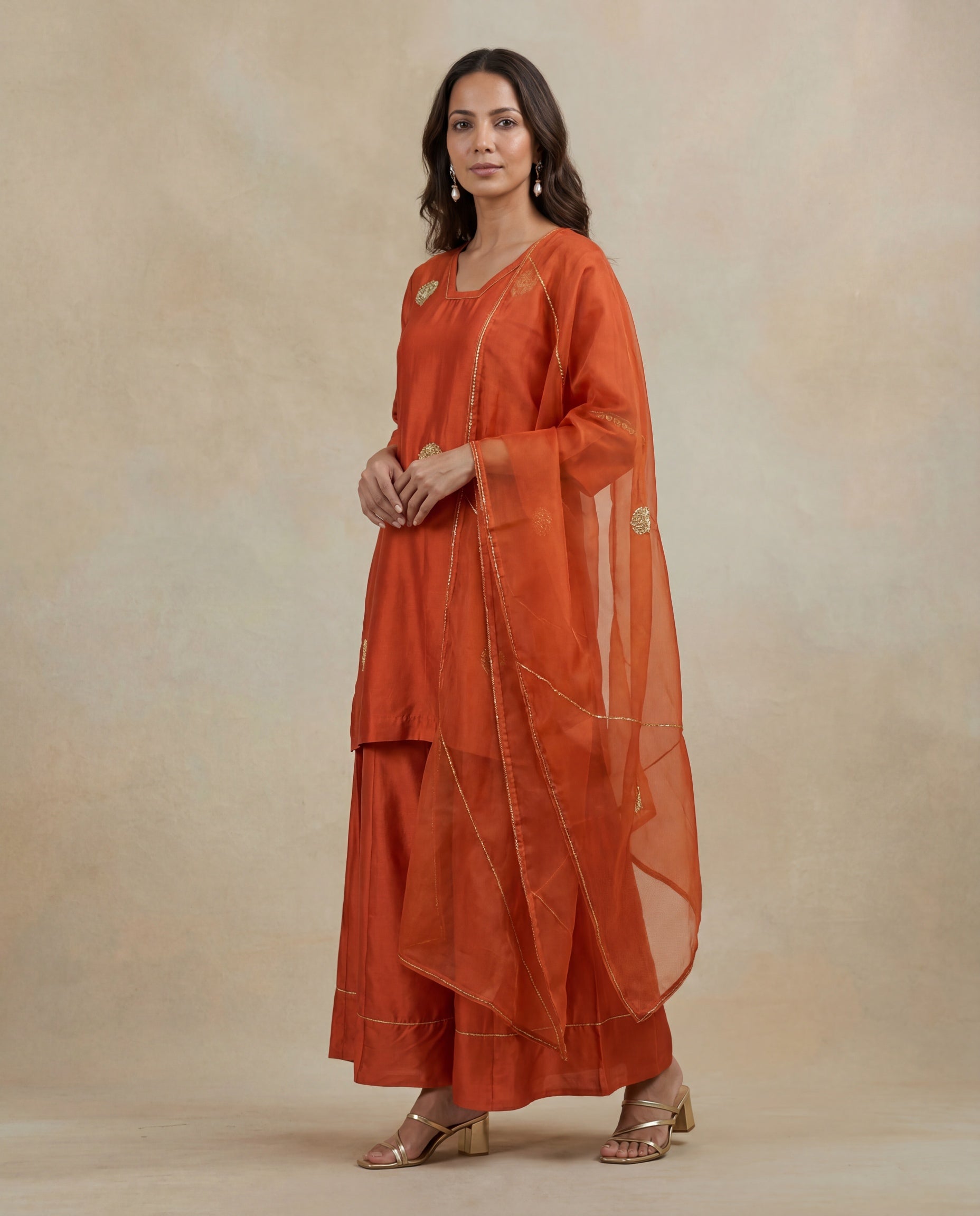 Orange Silk Indo-Western Kurta Set