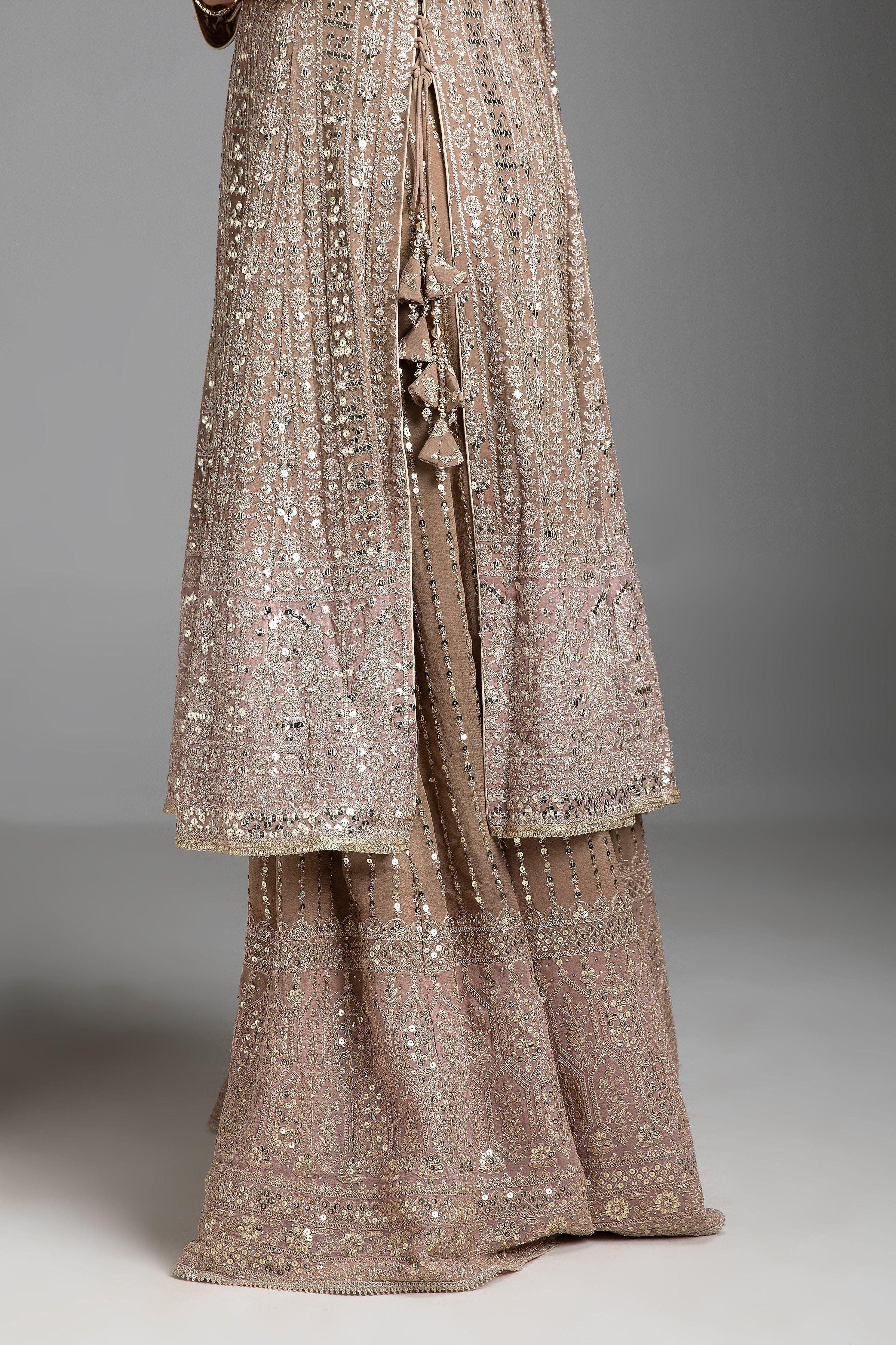 Light Peach Shaded Kurta Set with Gharara - Mokshaa