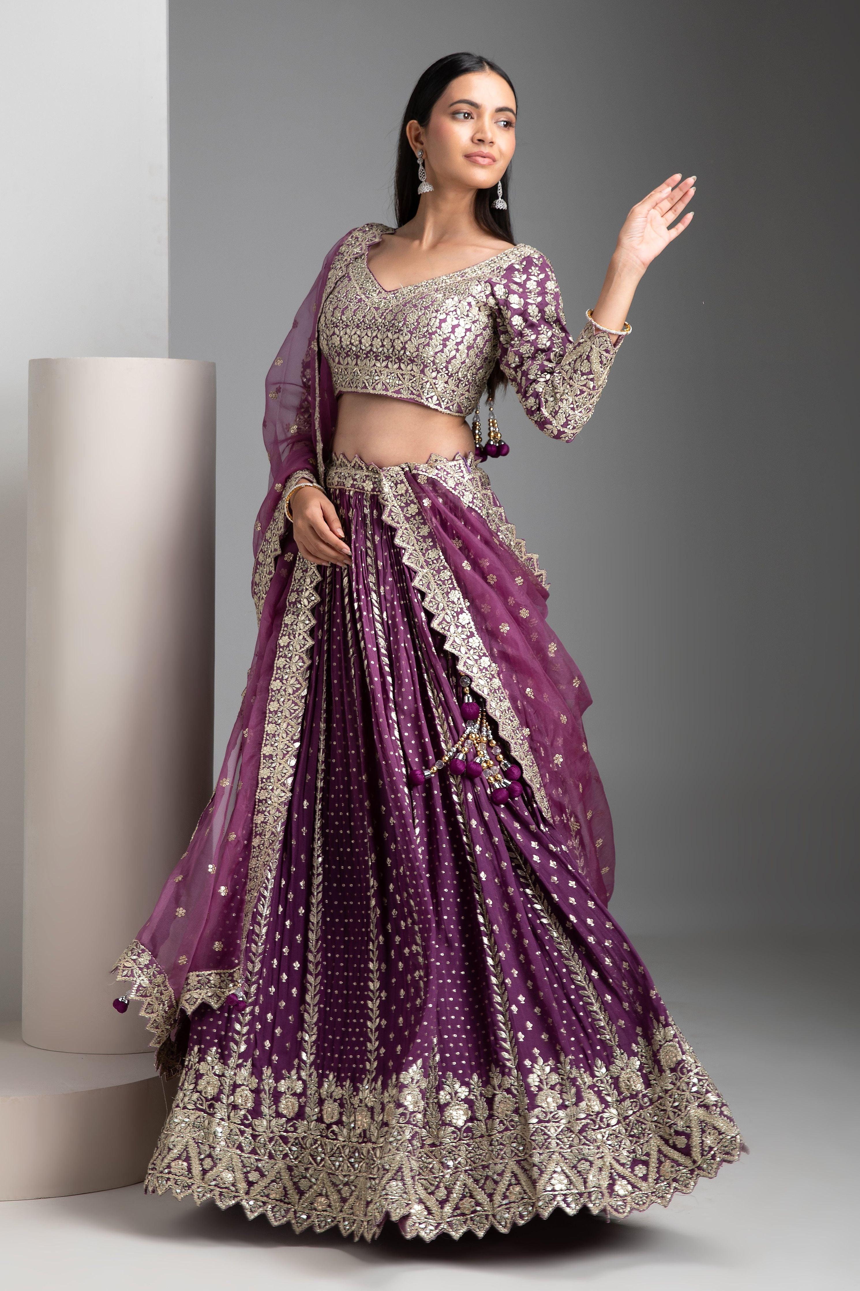 Violet Georgette Lehenga Set - Mokshaa