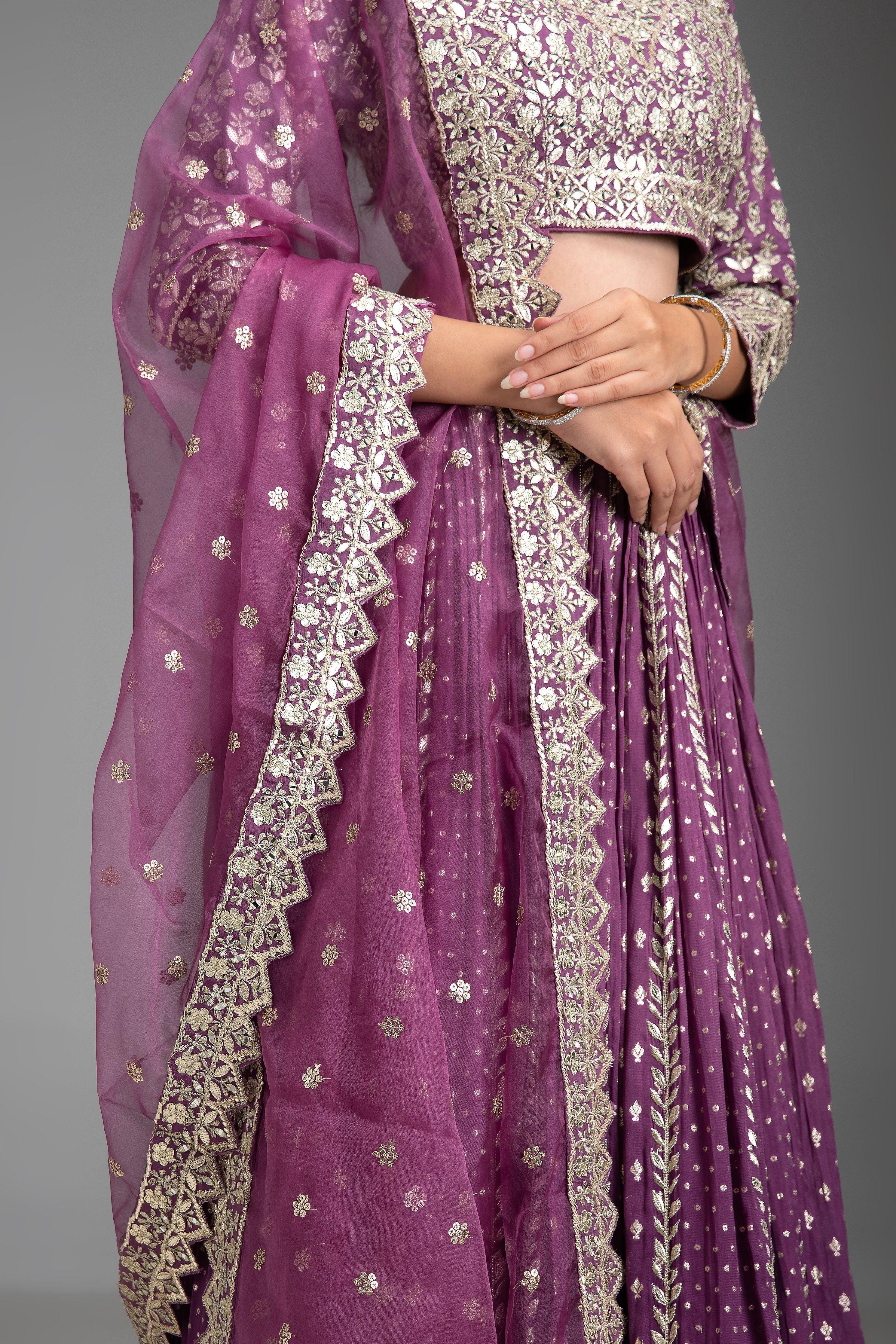 Violet Georgette Lehenga Set - Mokshaa