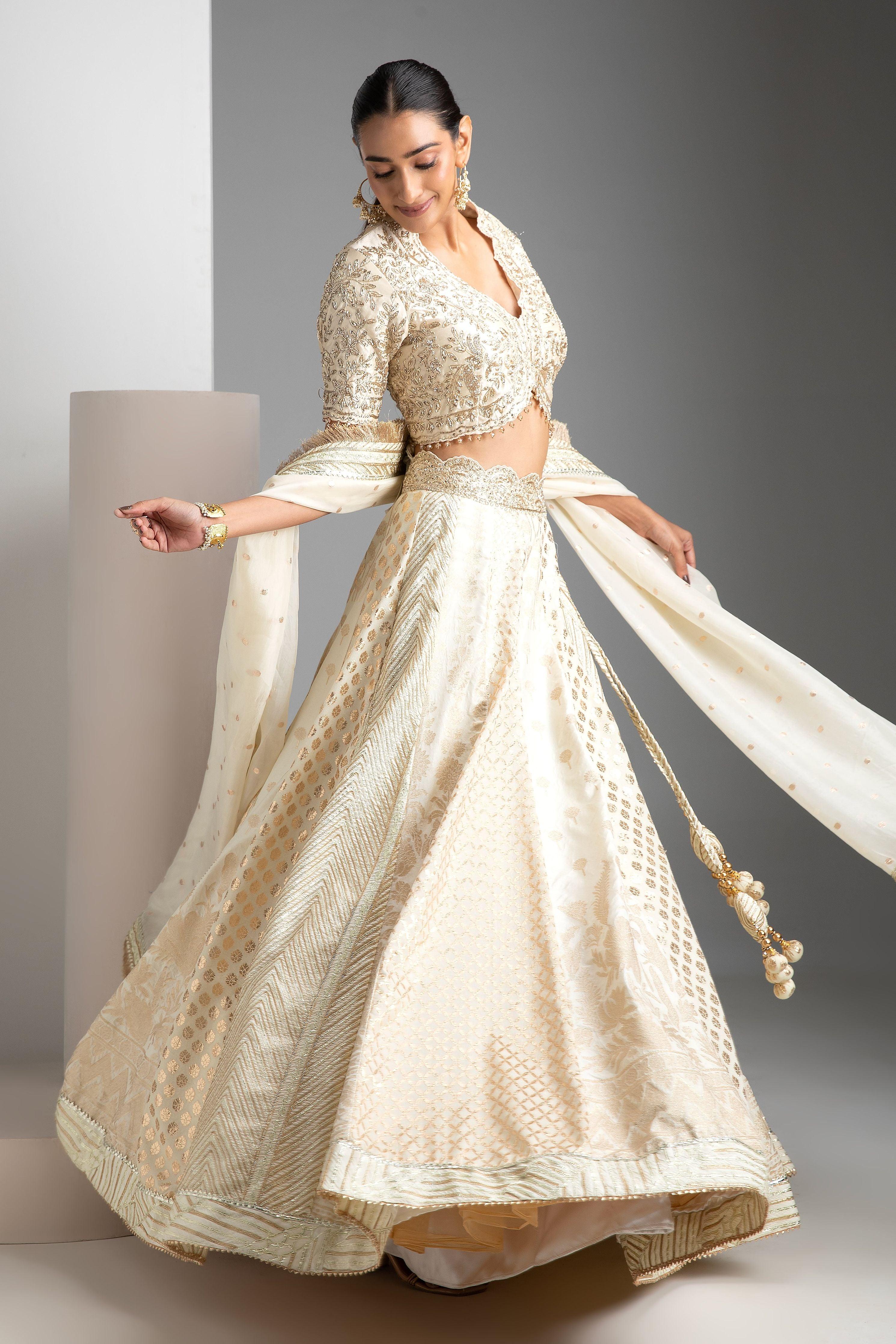 Ivory Banarasi Lehenga Set - Mokshaa