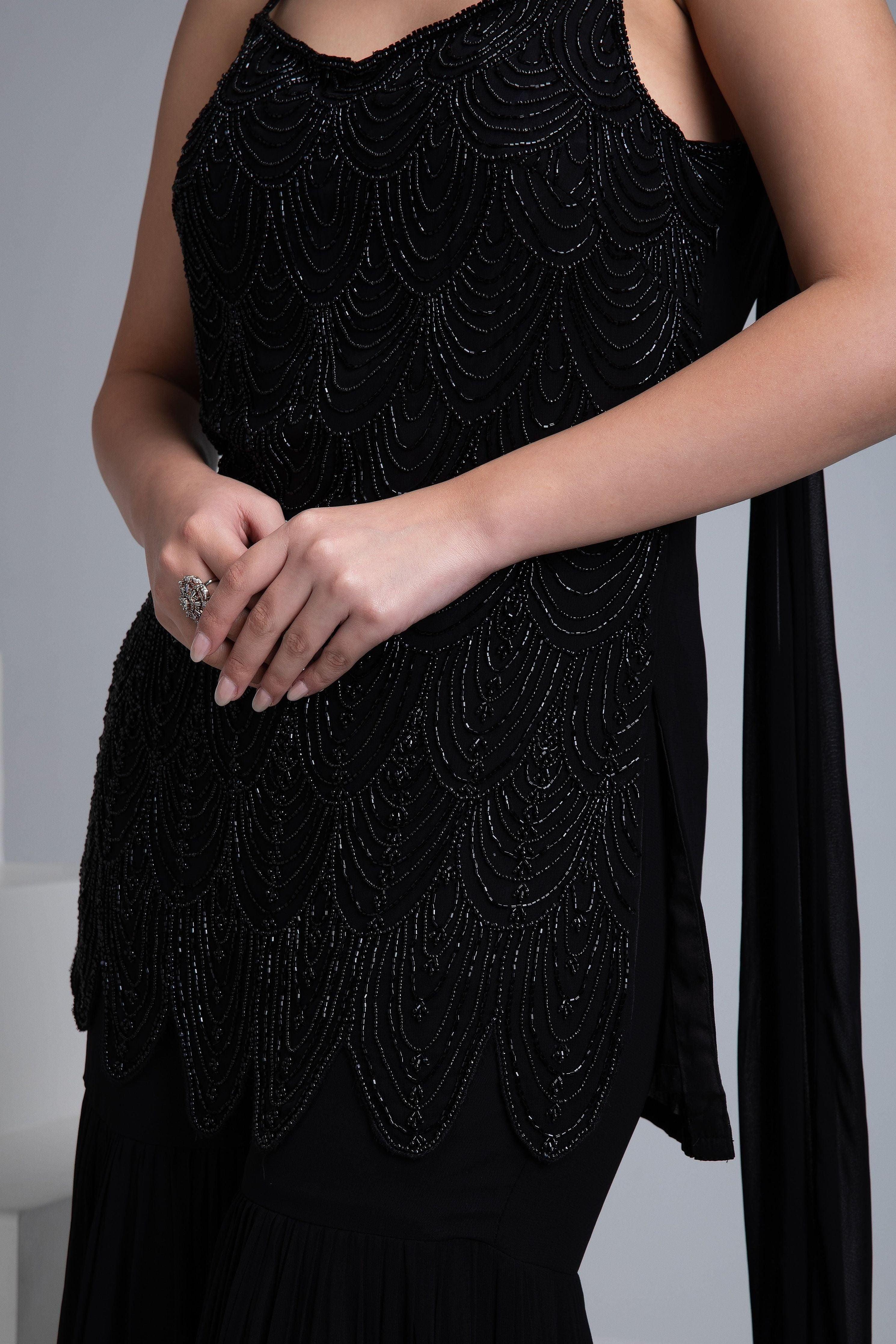 Black Georgette Sharara Set - Mokshaa