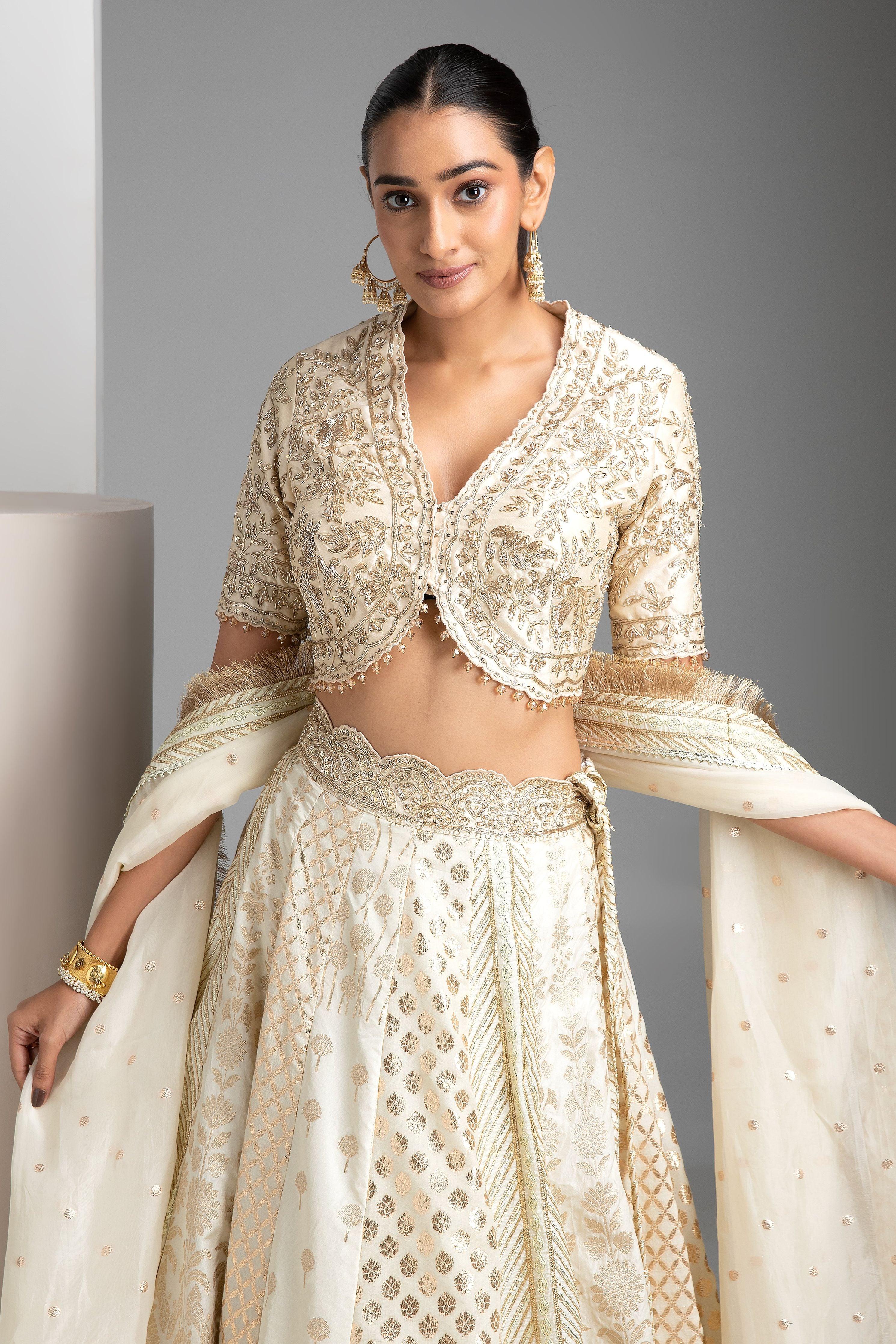 Ivory Banarasi Lehenga Set - Mokshaa