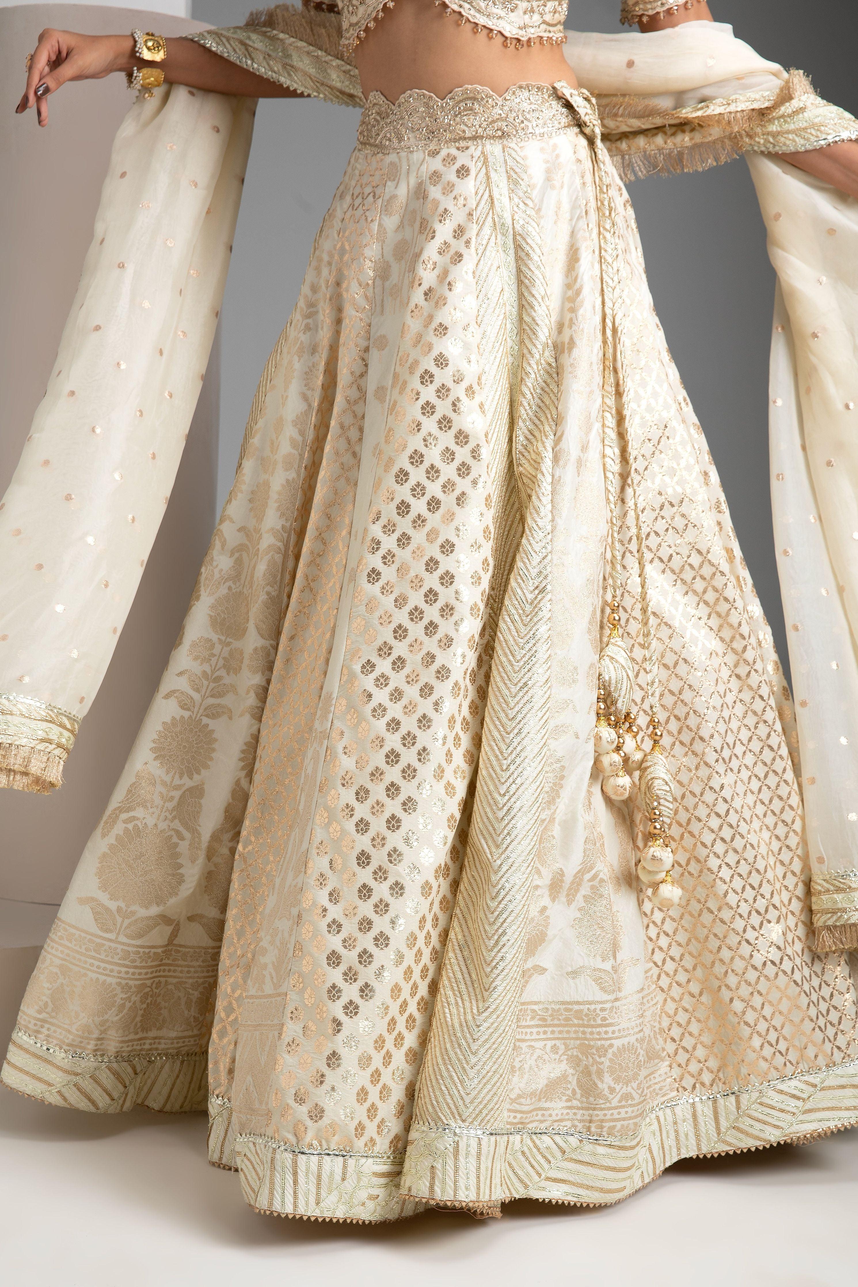 Ivory Banarasi Lehenga Set - Mokshaa