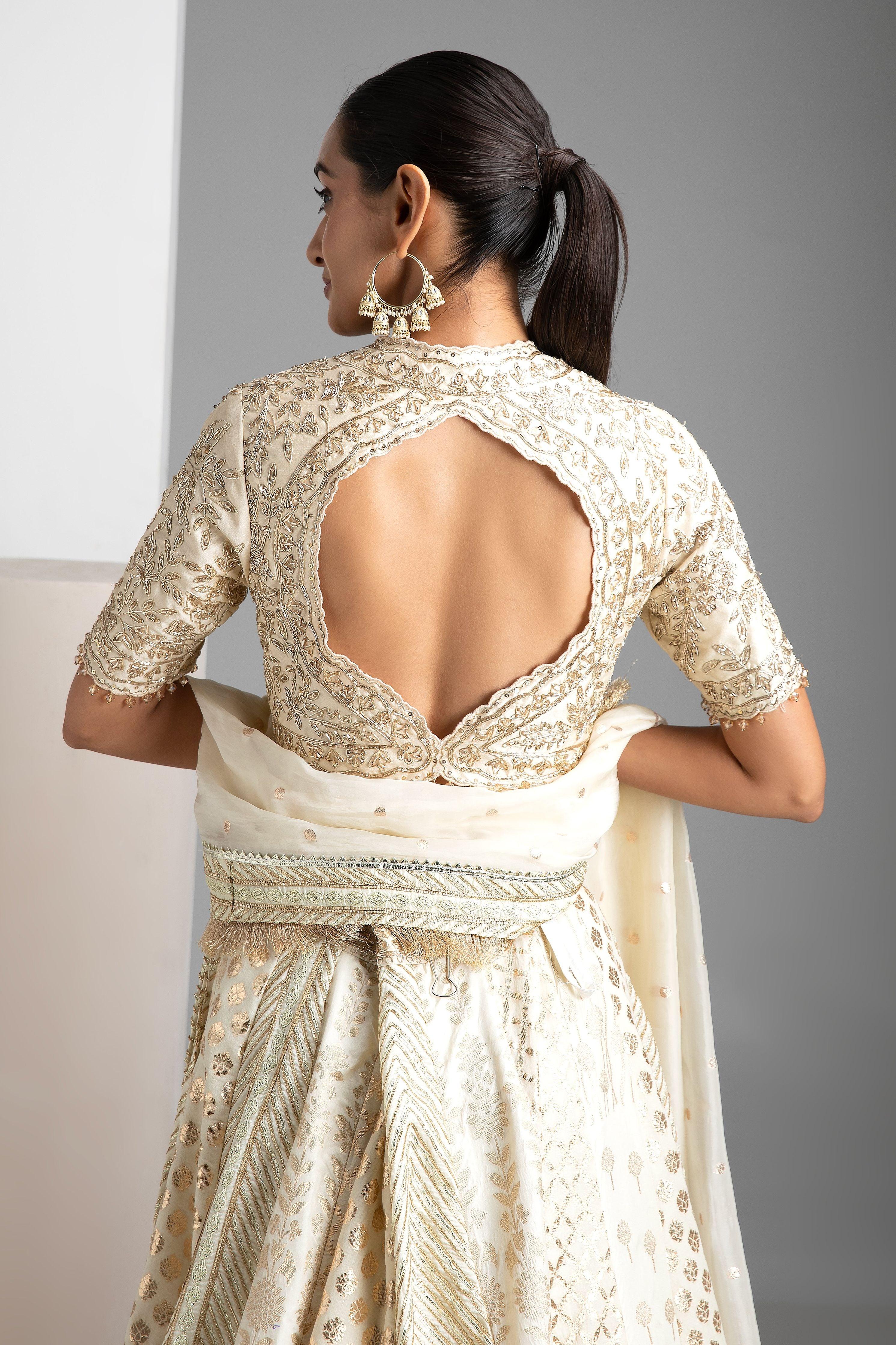 Ivory Banarasi Lehenga Set - Mokshaa