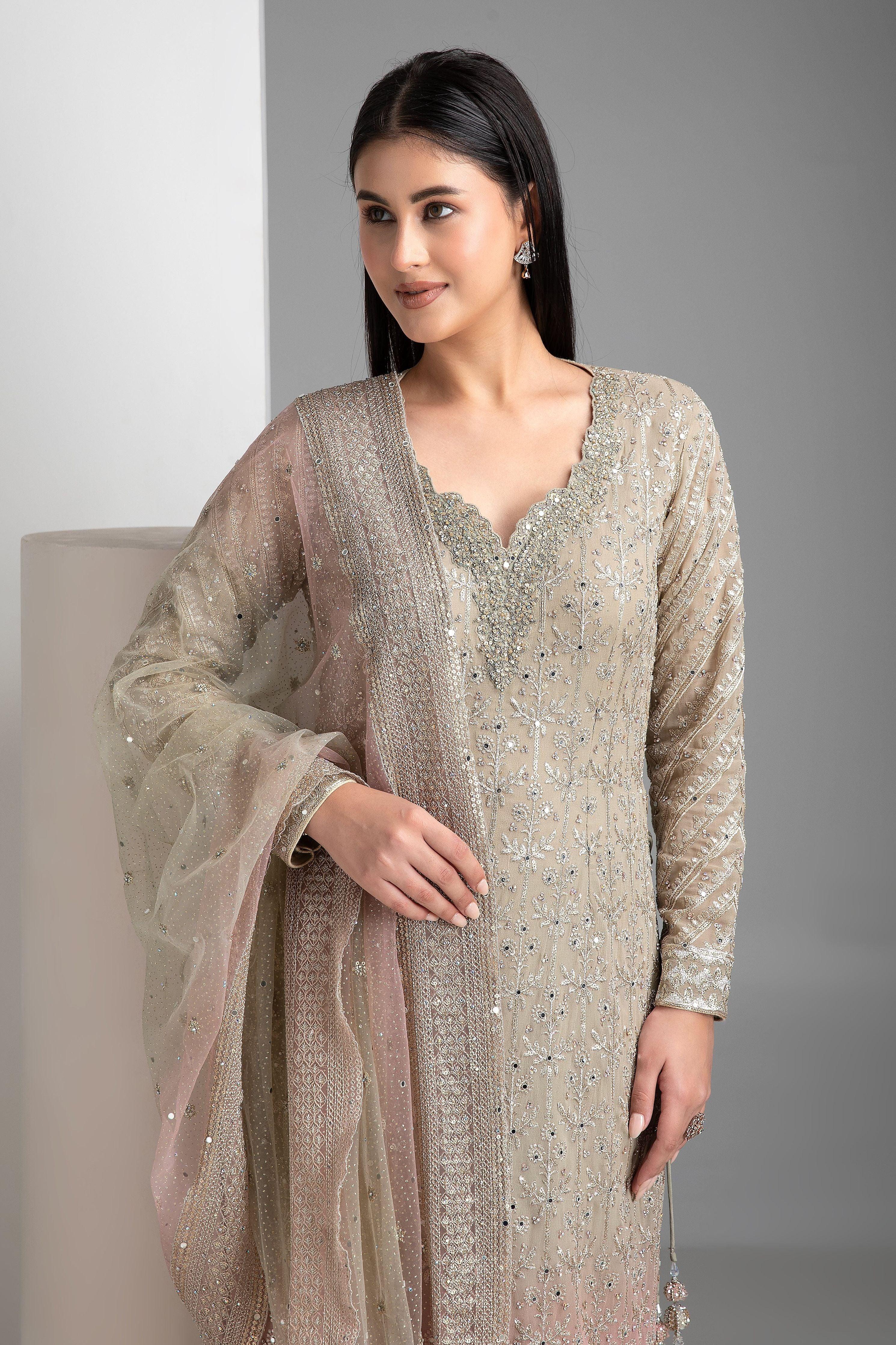 Warm Grey Shaded Straight Kurta Set - Mokshaa