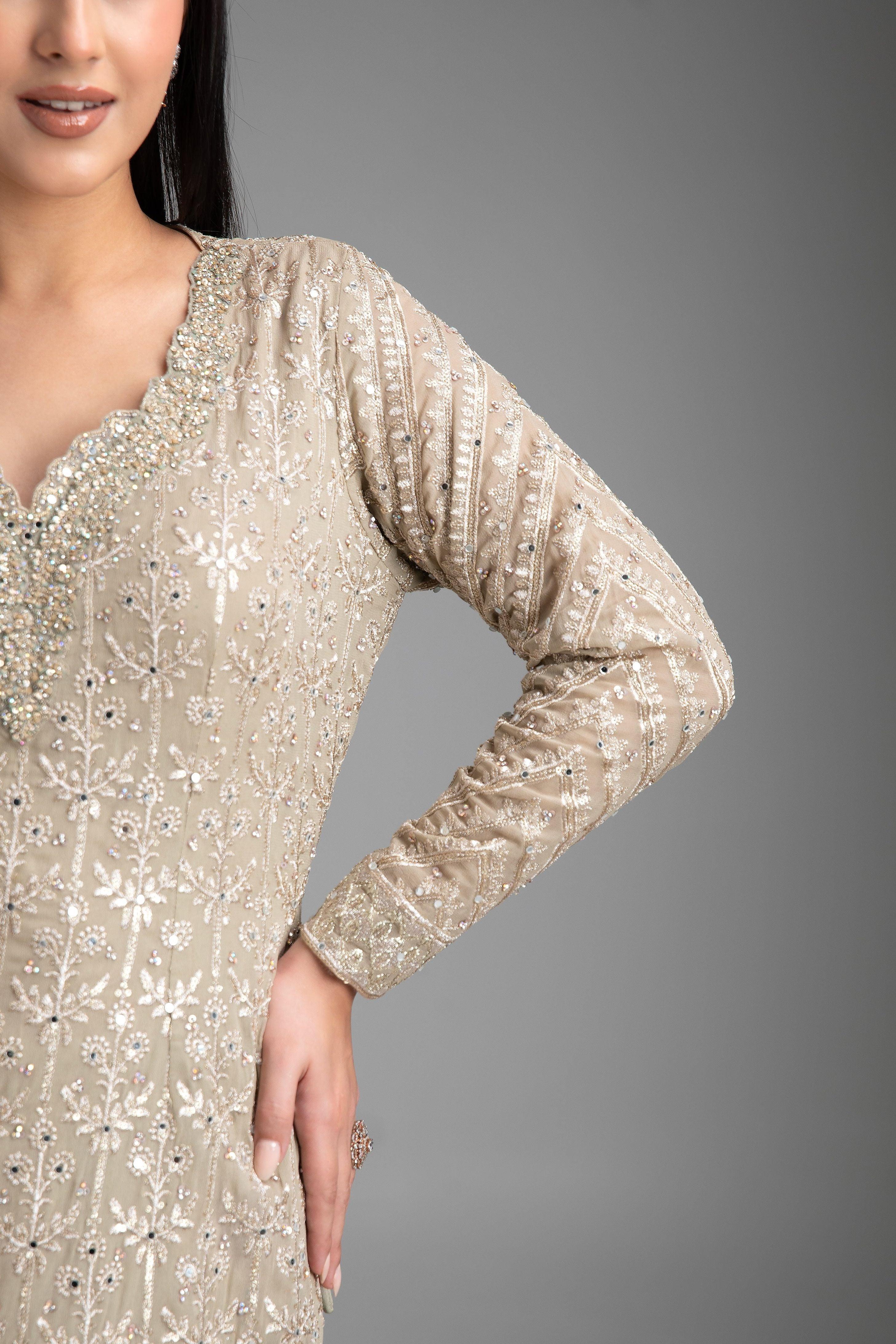 Warm Grey Shaded Straight Kurta Set - Mokshaa