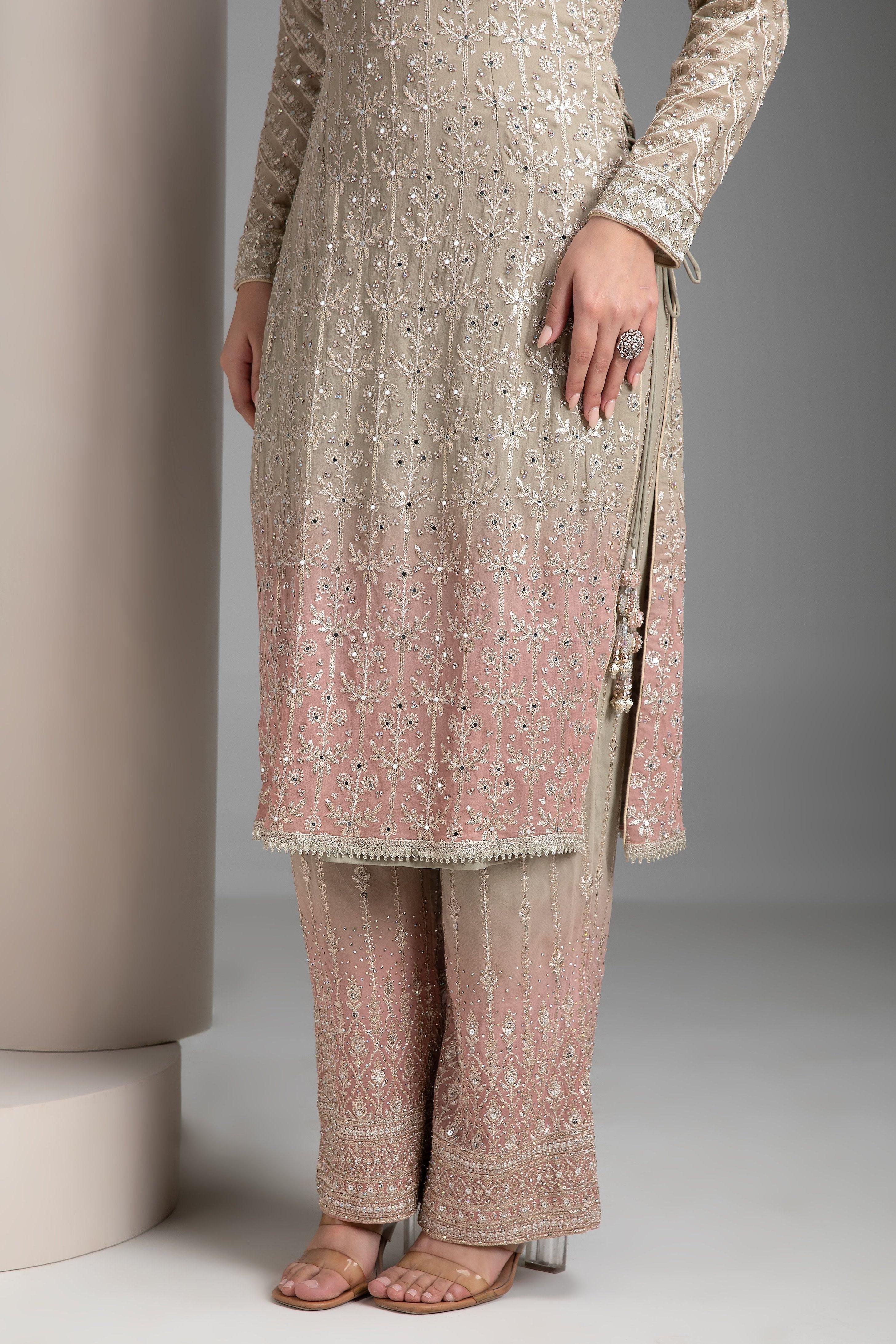 Warm Grey Shaded Straight Kurta Set - Mokshaa