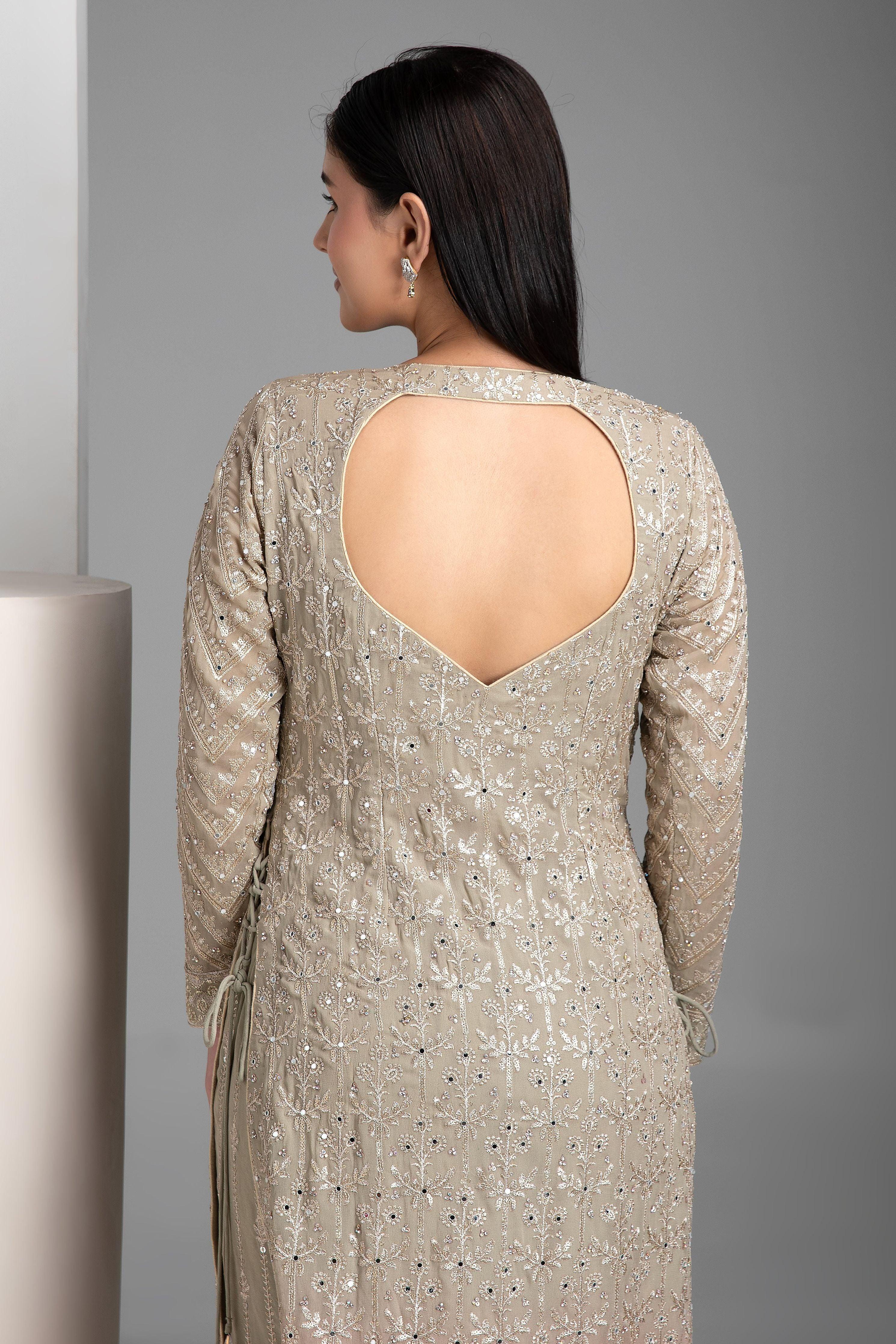 Warm Grey Shaded Straight Kurta Set - Mokshaa