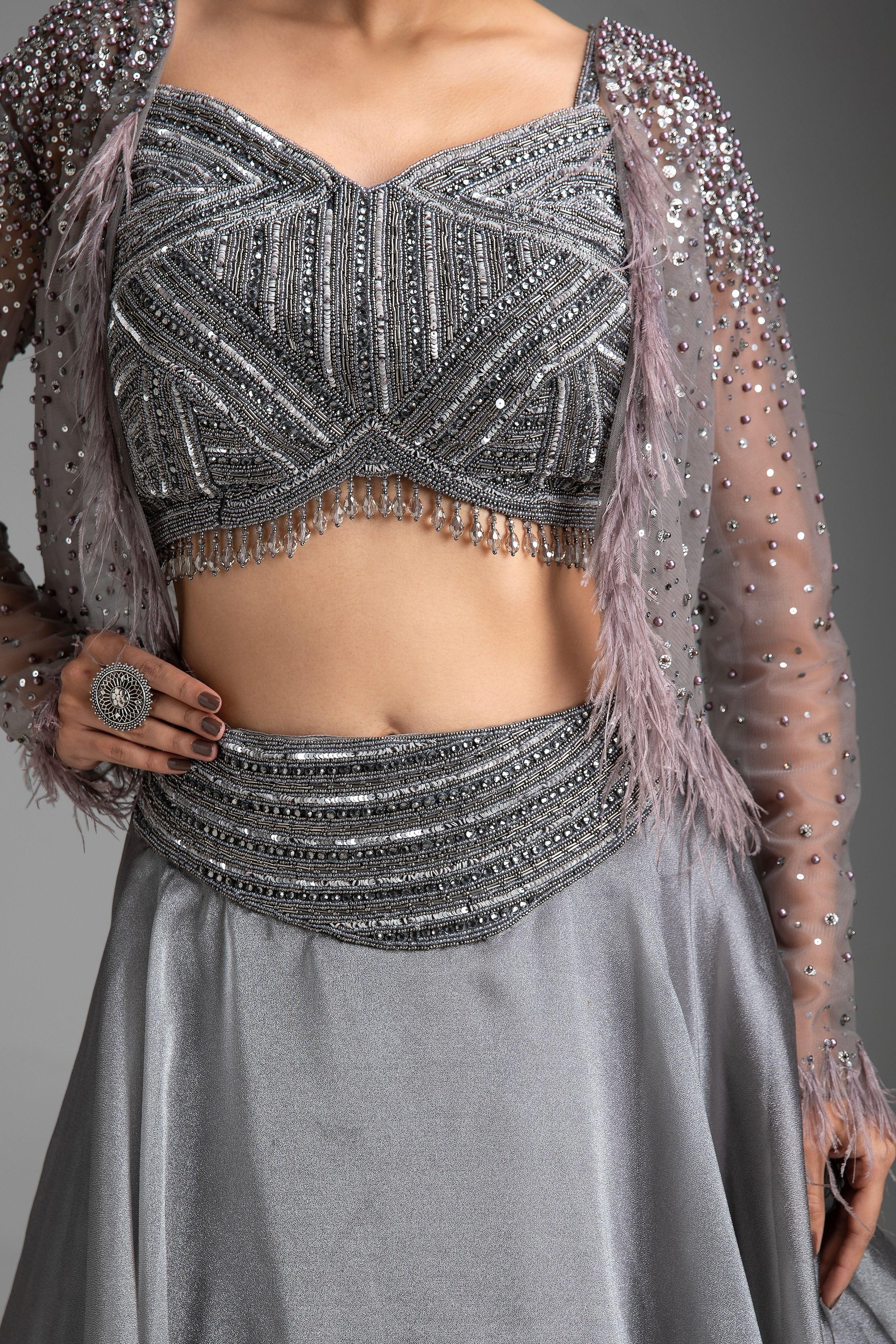 Grey Organza Lehenga Set - Mokshaa
