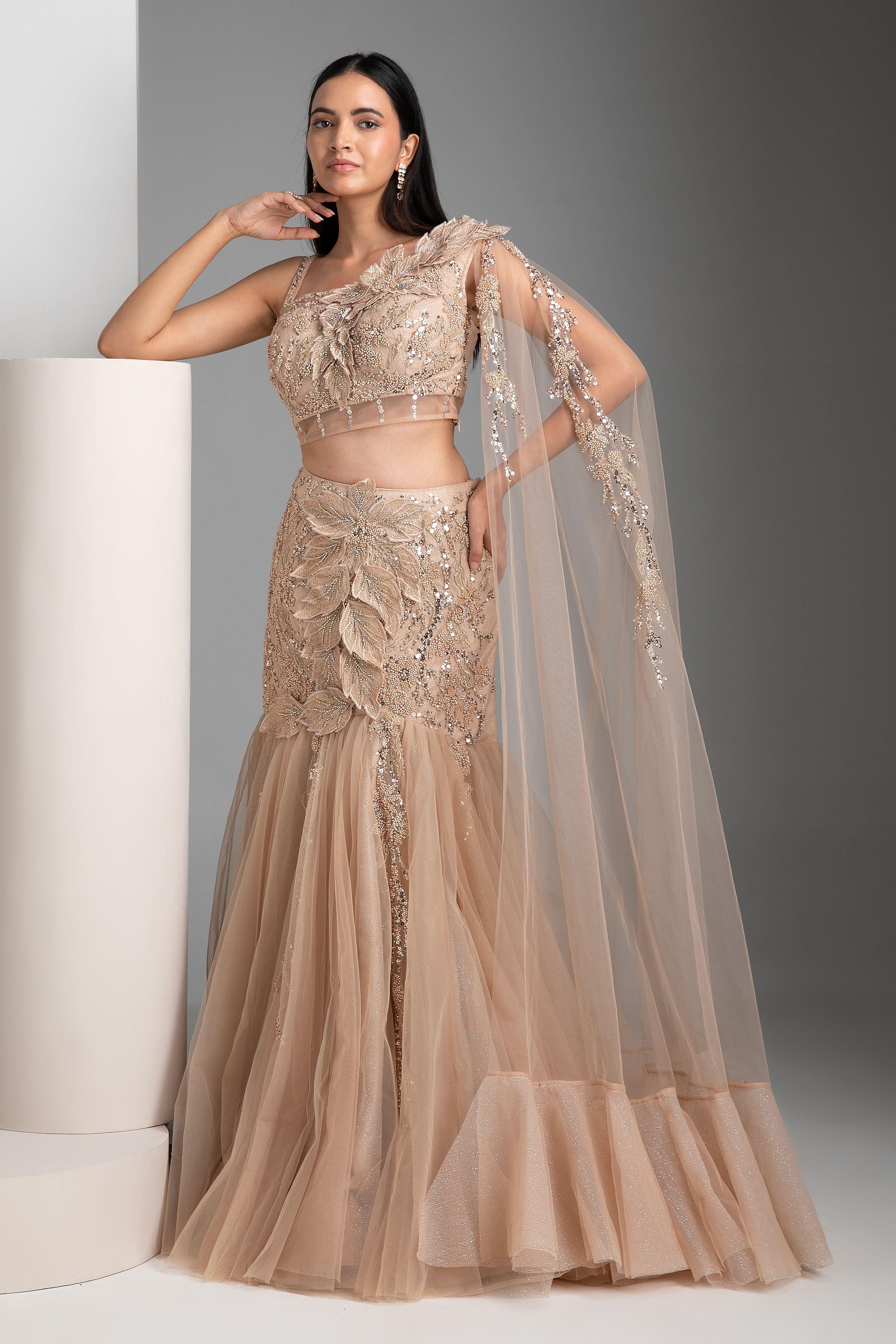 Champagne Mermaid Lehenga Set - Mokshaa