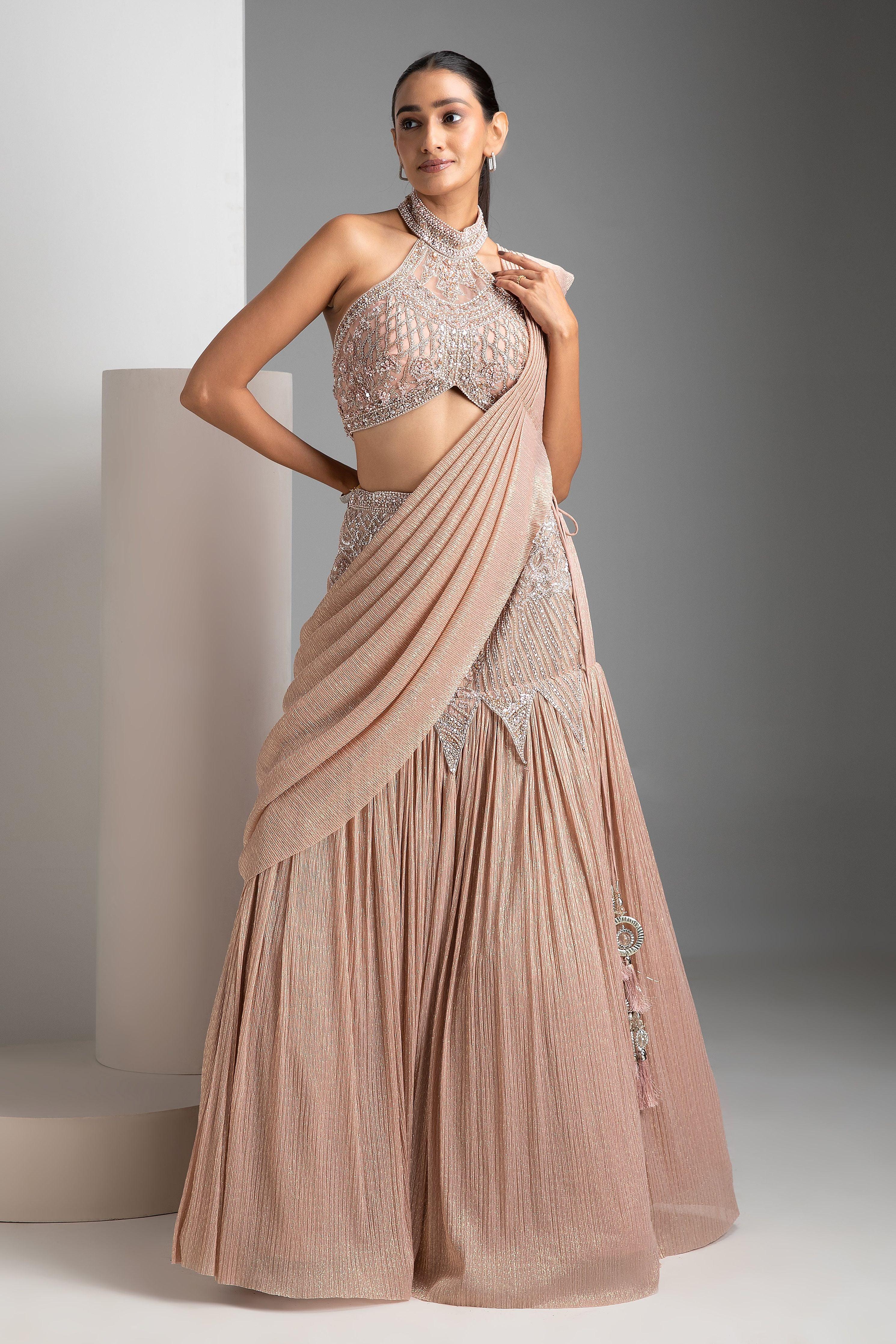 Pale Oyster Shimmer Mermaid Lehenga Set - Mokshaa