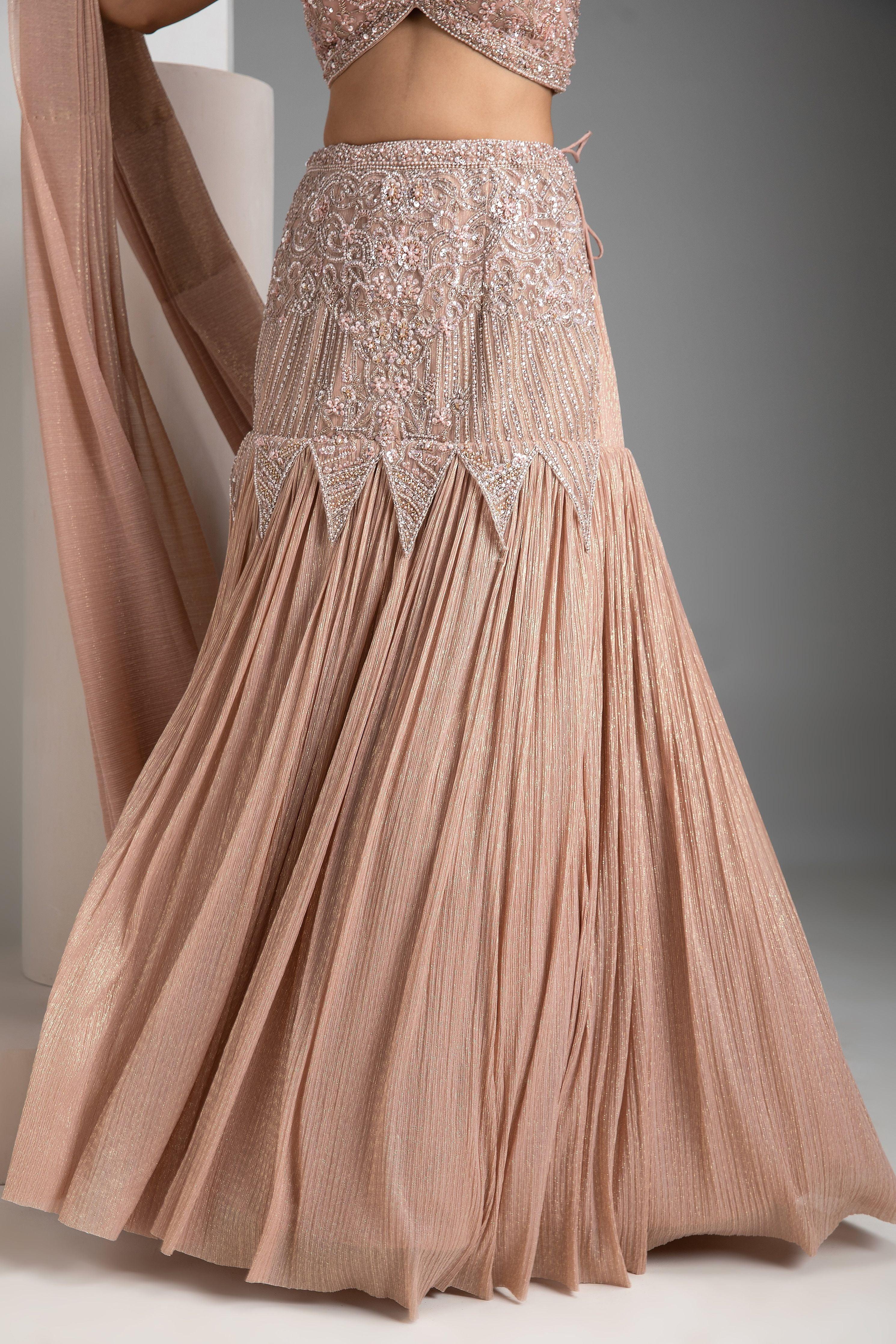 Pale Oyster Shimmer Mermaid Lehenga Set - Mokshaa