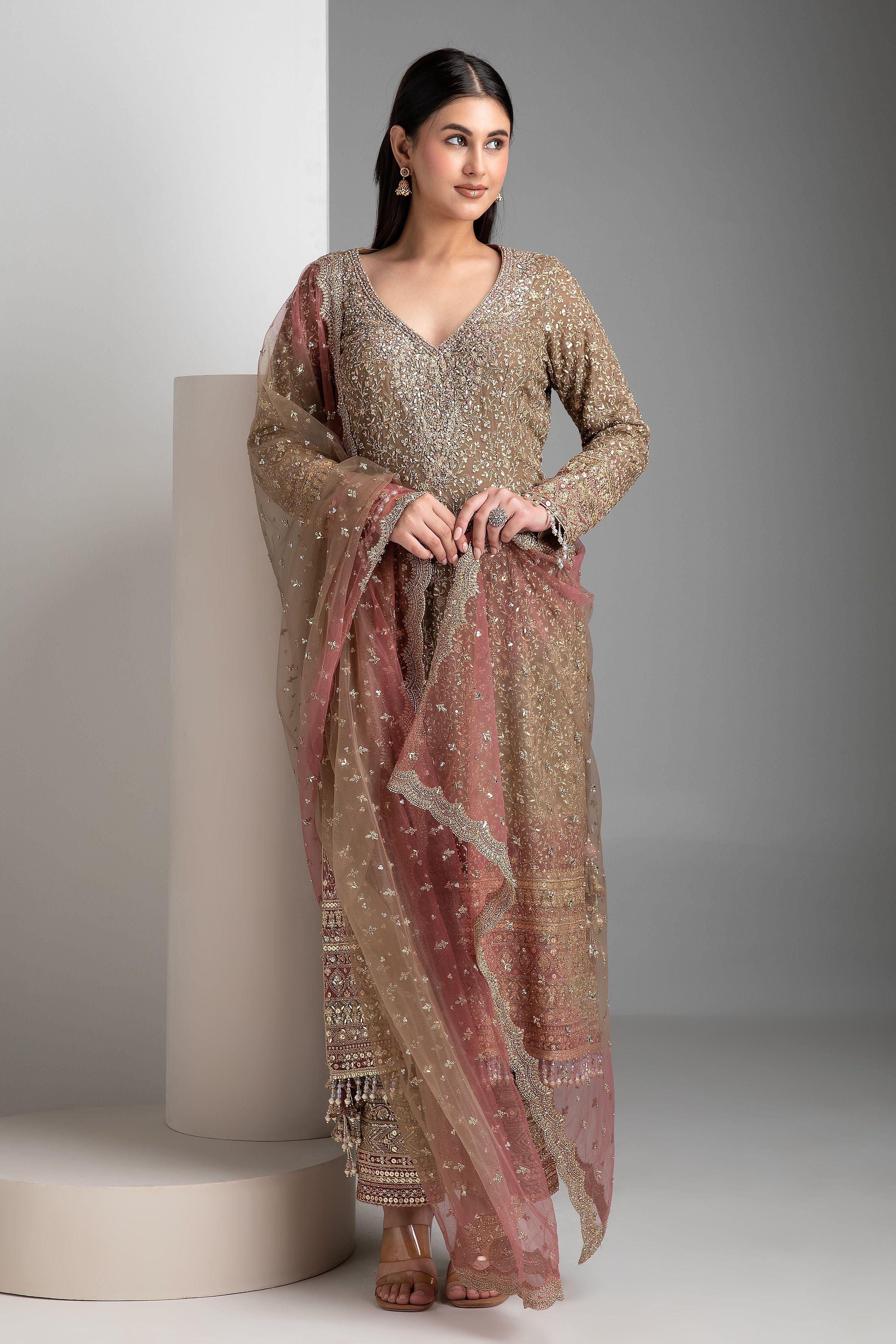 Golden Brown Shaded Straight Set - Mokshaa