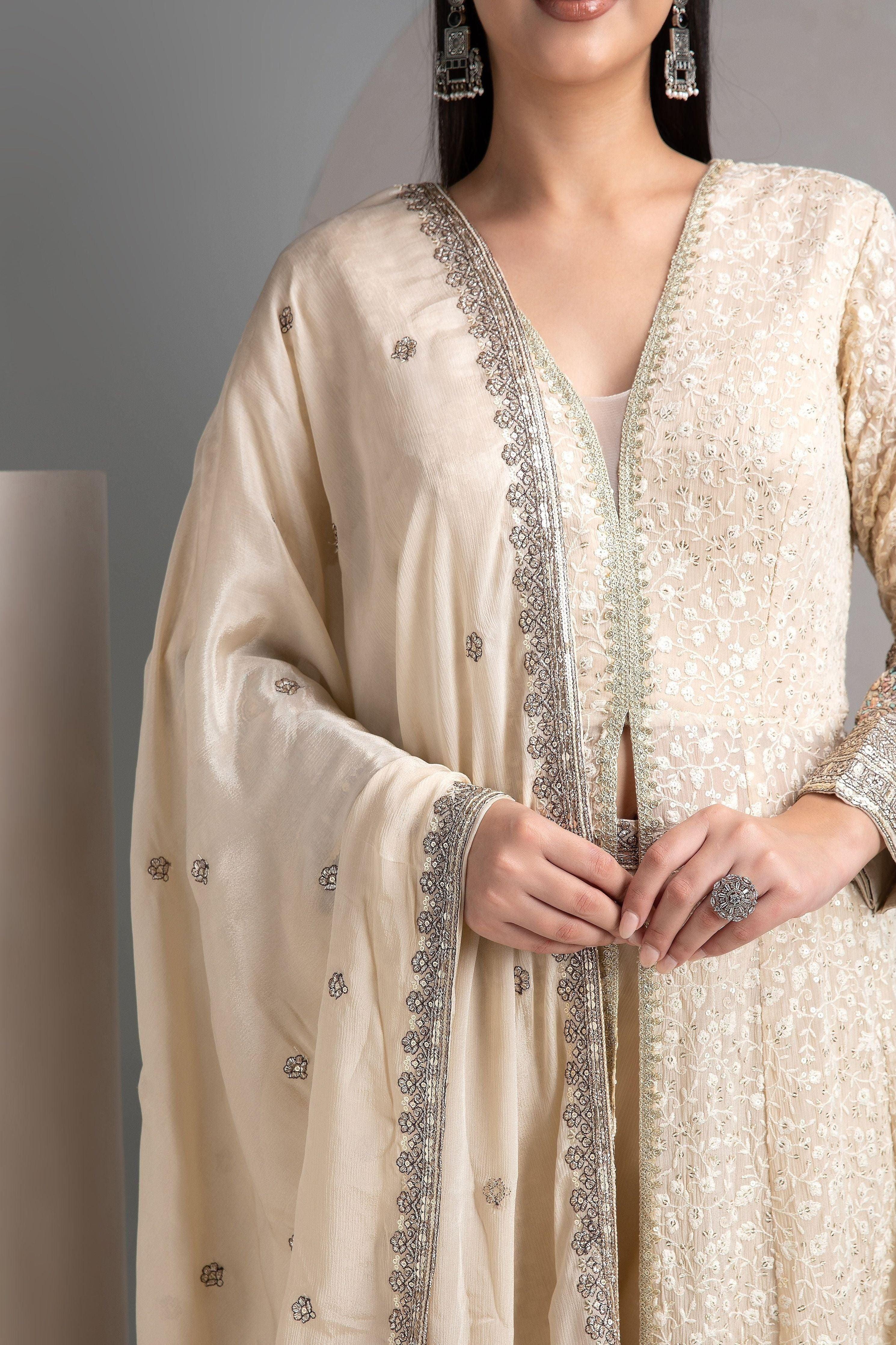 Ivory Anarkali Set - Mokshaa