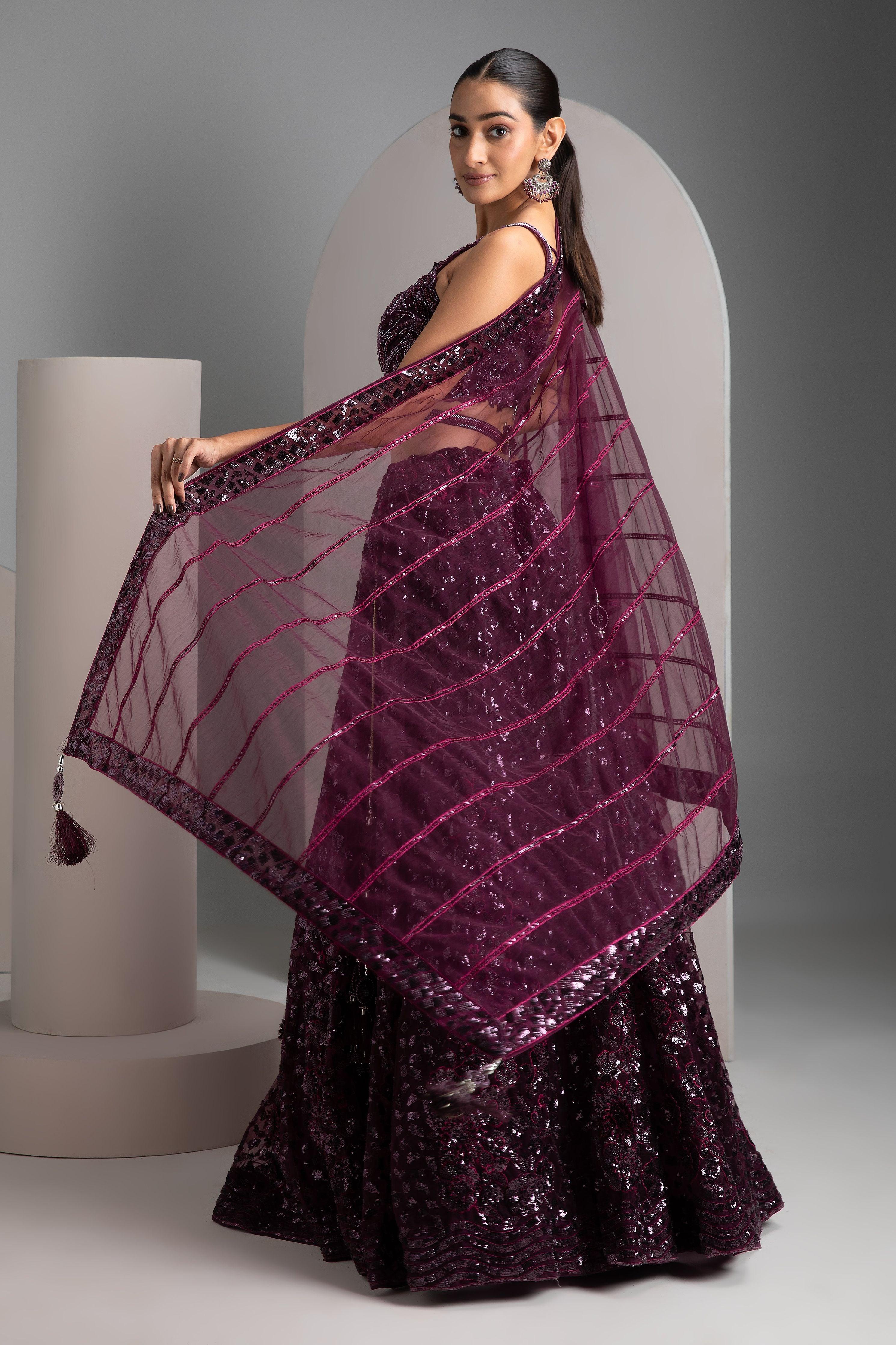 Wine Net Lehenga - Mokshaa