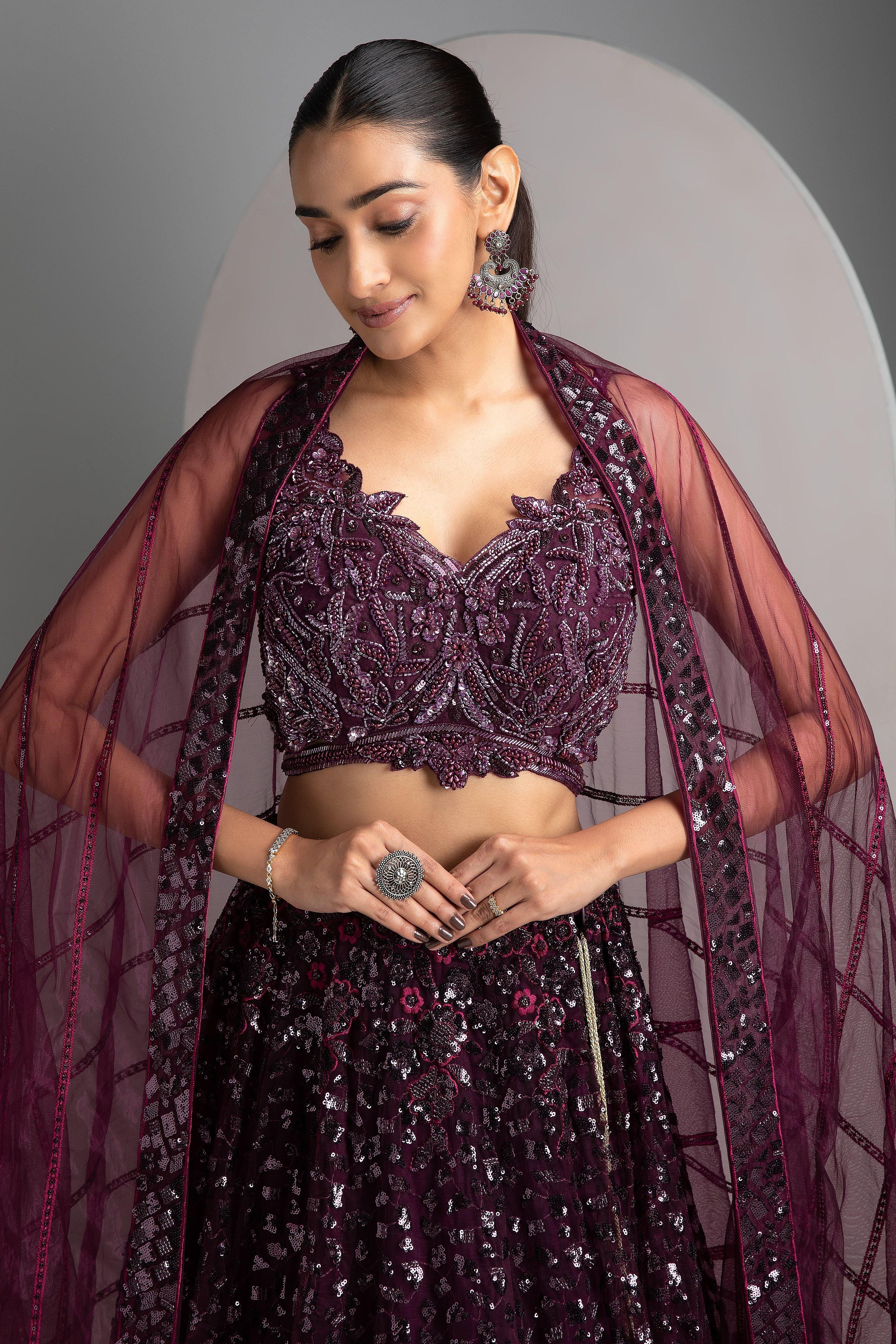 Wine Net Lehenga - Mokshaa