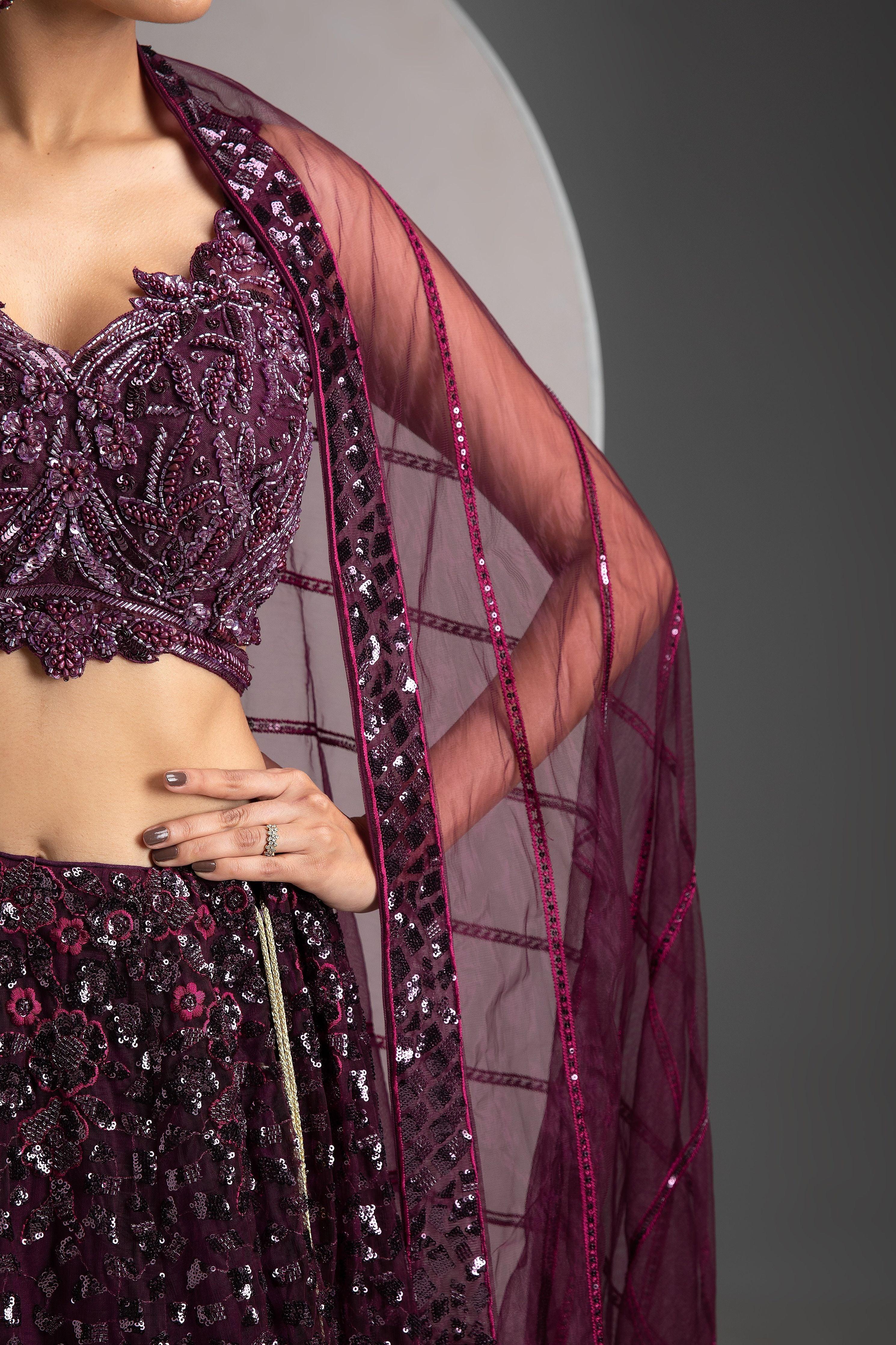 Wine Net Lehenga - Mokshaa