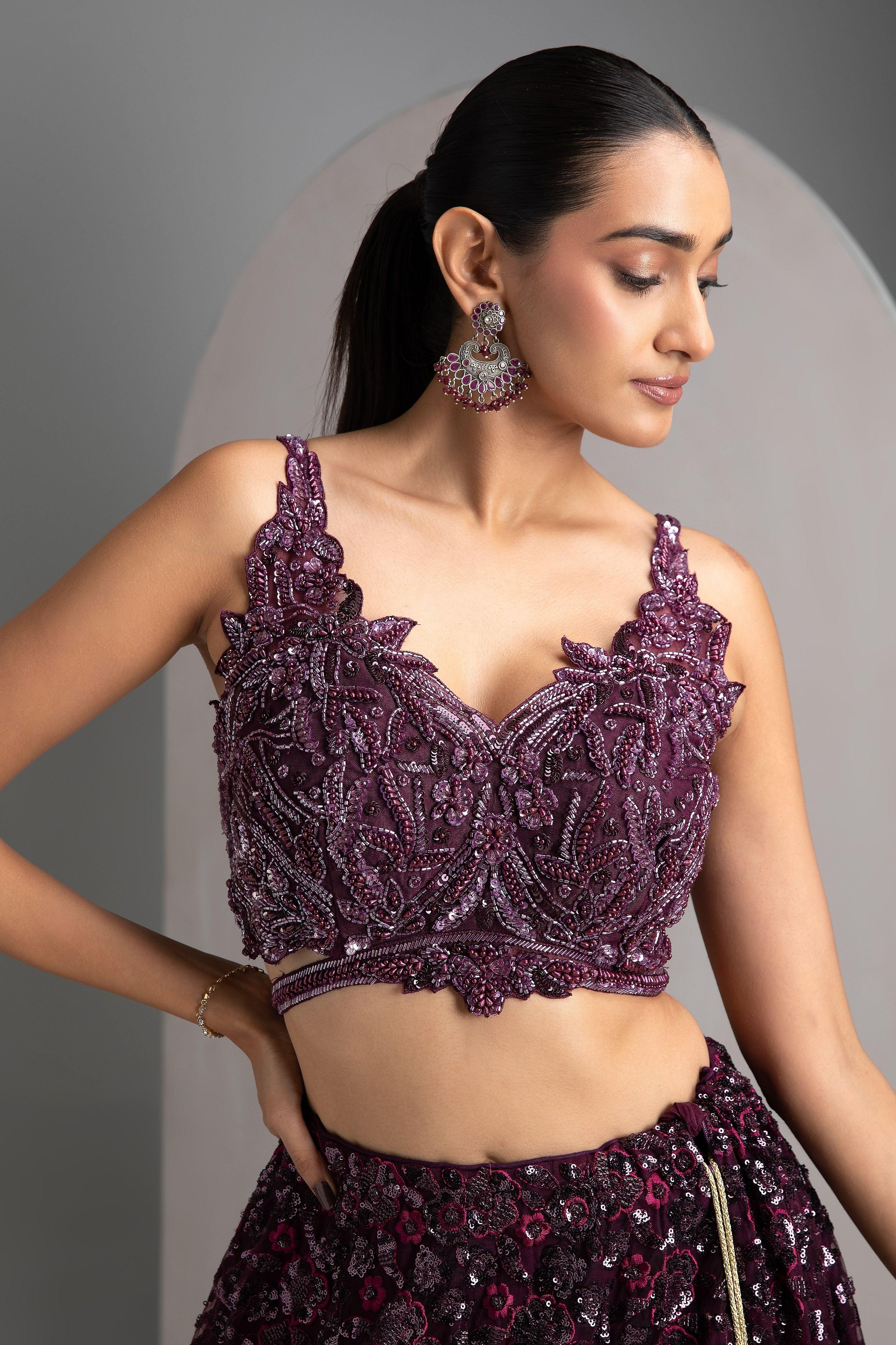 Wine Net Lehenga - Mokshaa
