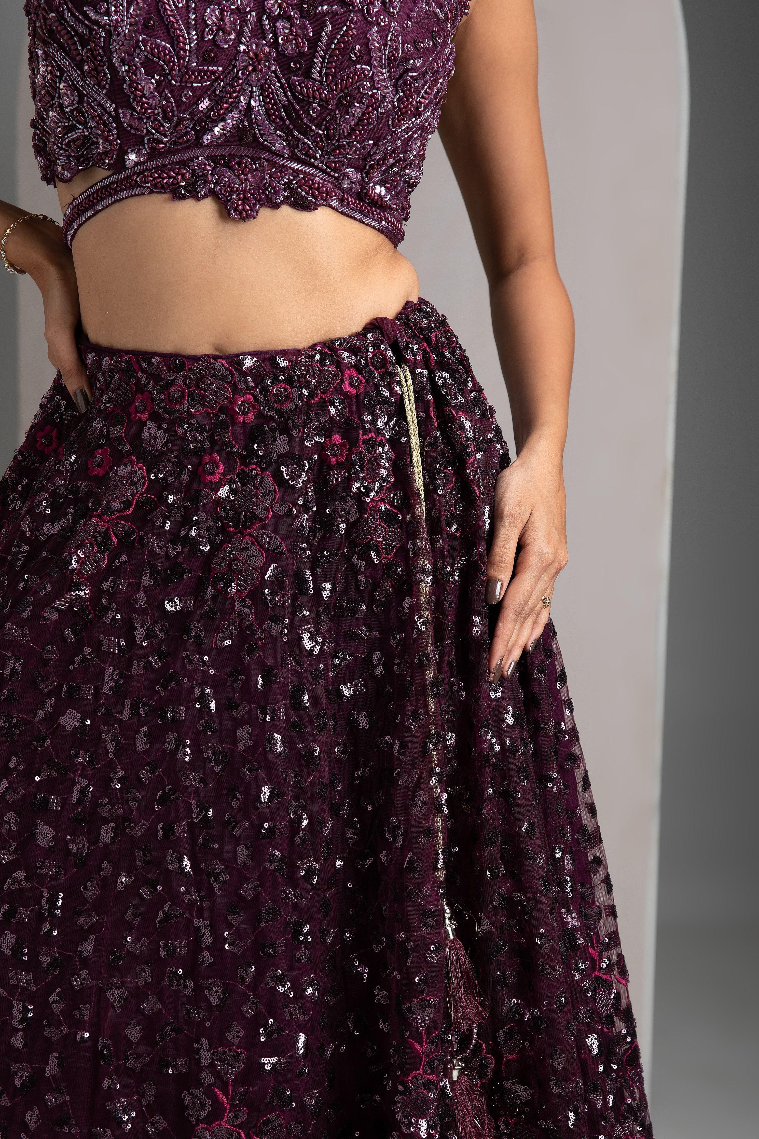 Wine Net Lehenga - Mokshaa